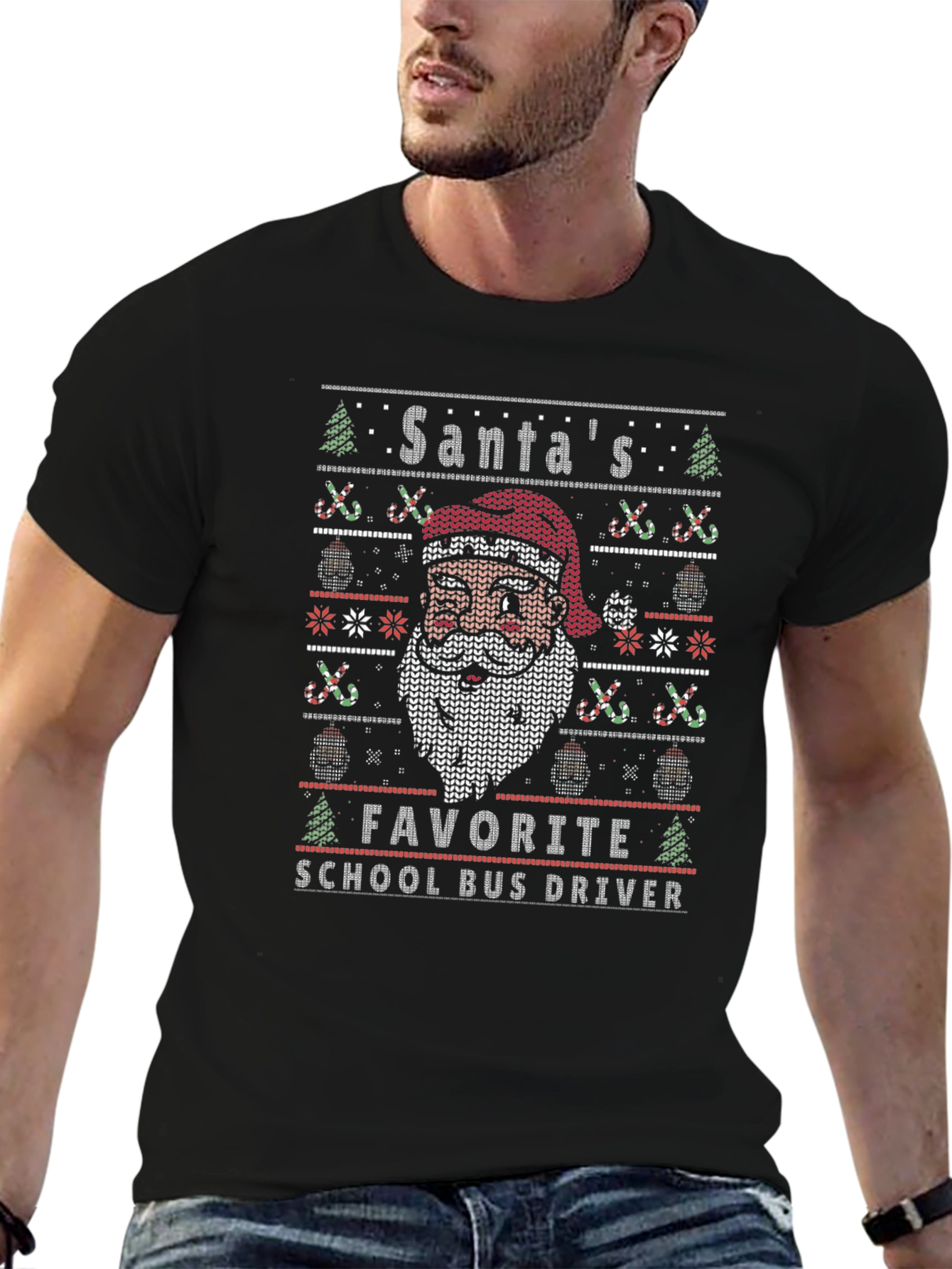 Santas Favorite School Bus Driver Ugly Christmas T-Shirt