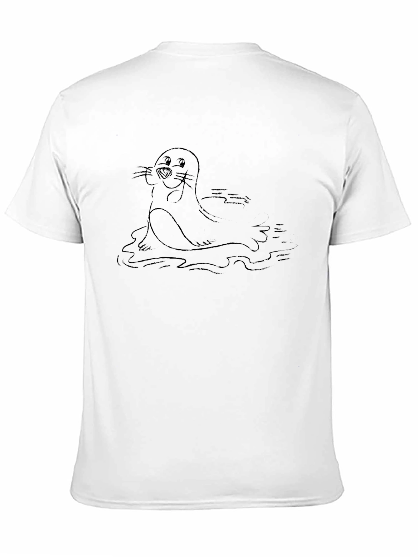 Cartoon Seal Graphic Tee - Soft Black Cotton Blend