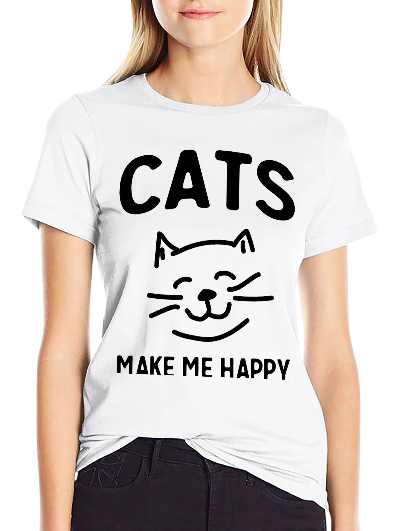 Cats Make Me Happy Graphic Tee - Black