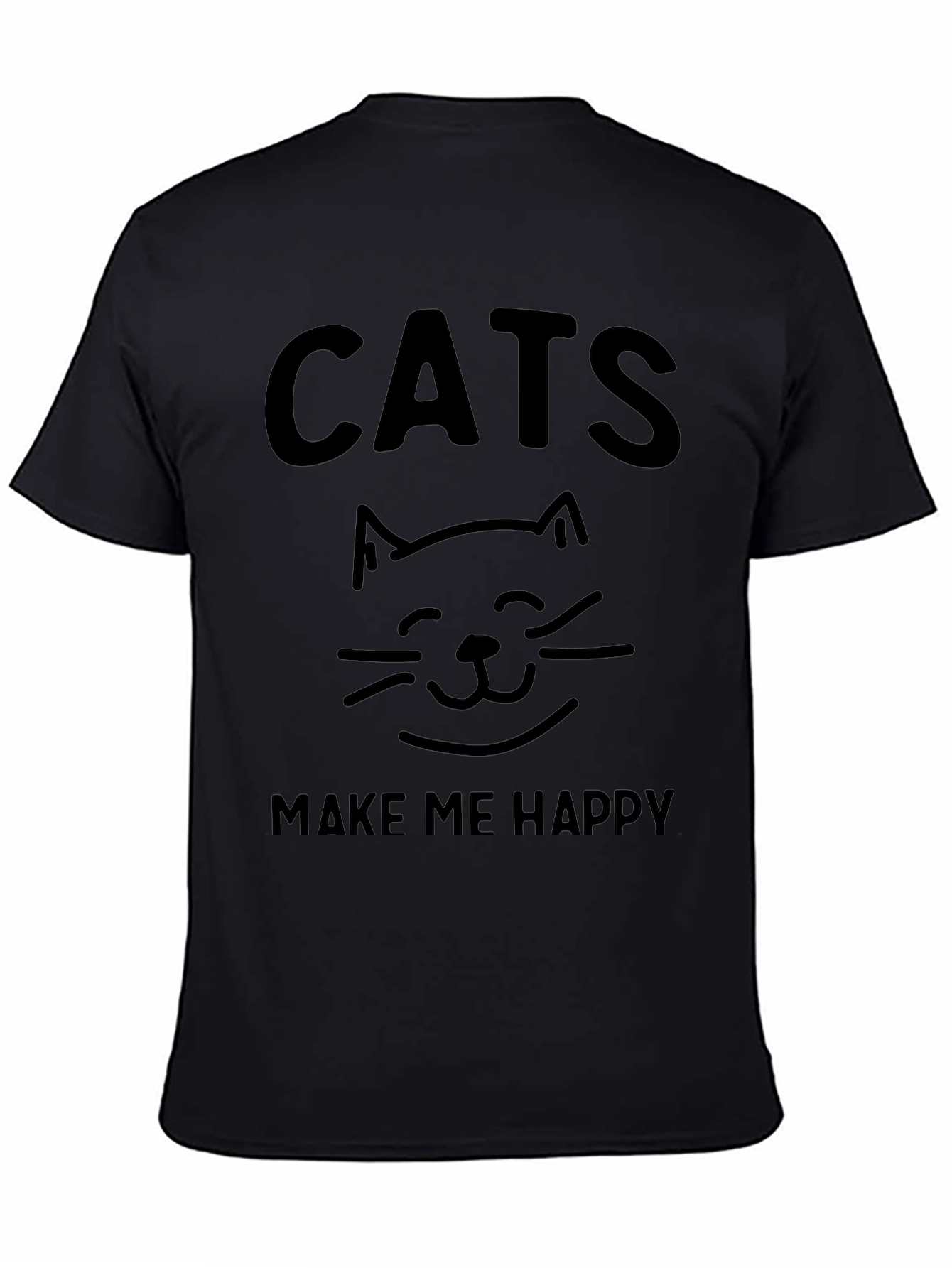 Cats Make Me Happy Graphic Tee - Black