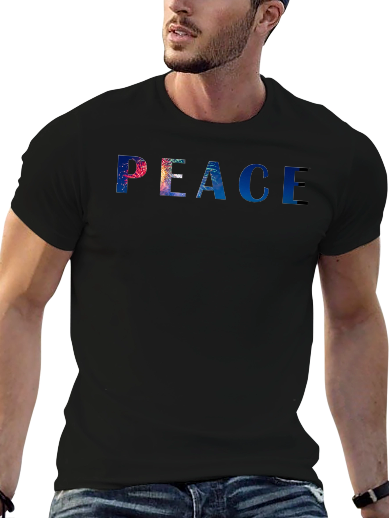 Peace Graphic Tee - Stylish Black Cotton Blend T-Shirt