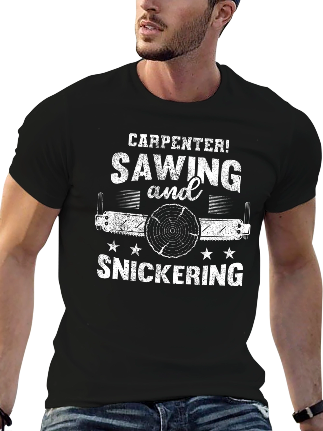 Carpenter Sawing & Snickering Graphic T-Shirt