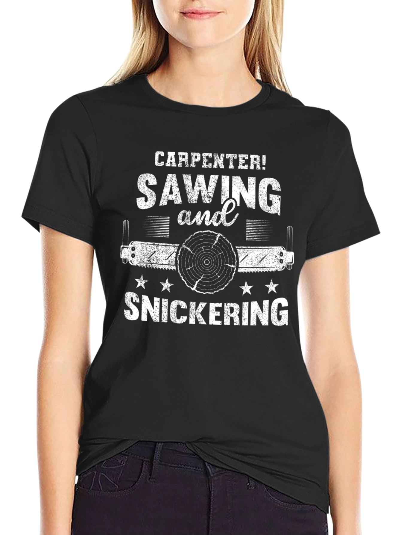 Carpenter Sawing & Snickering Graphic T-Shirt