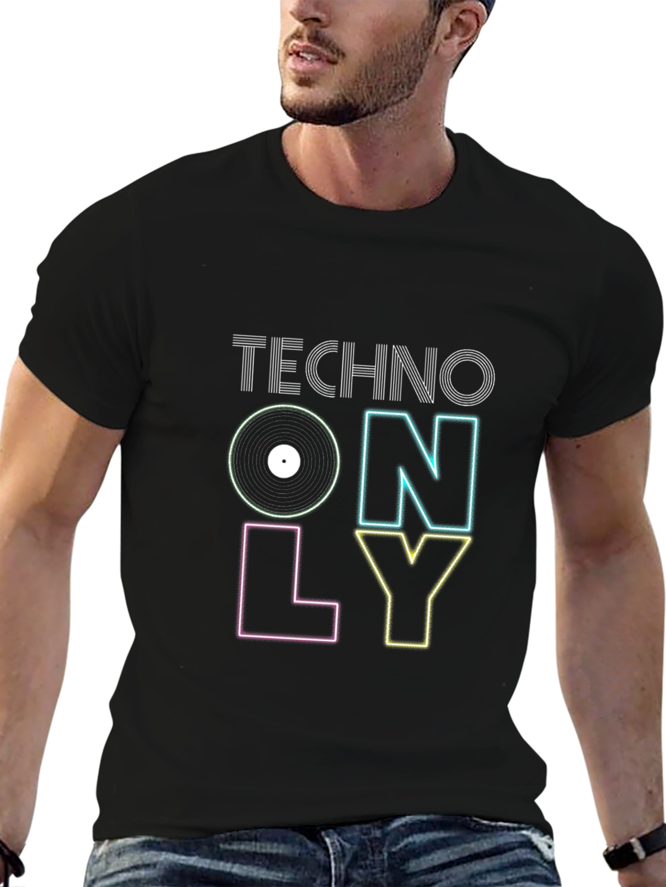 Techno Only Graphic Print Black T-Shirt