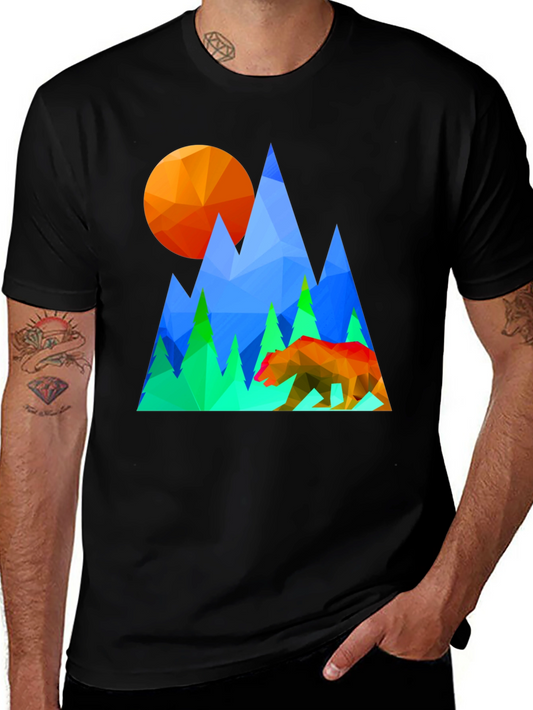 Geometric Bear & Mountain Graphic Tee