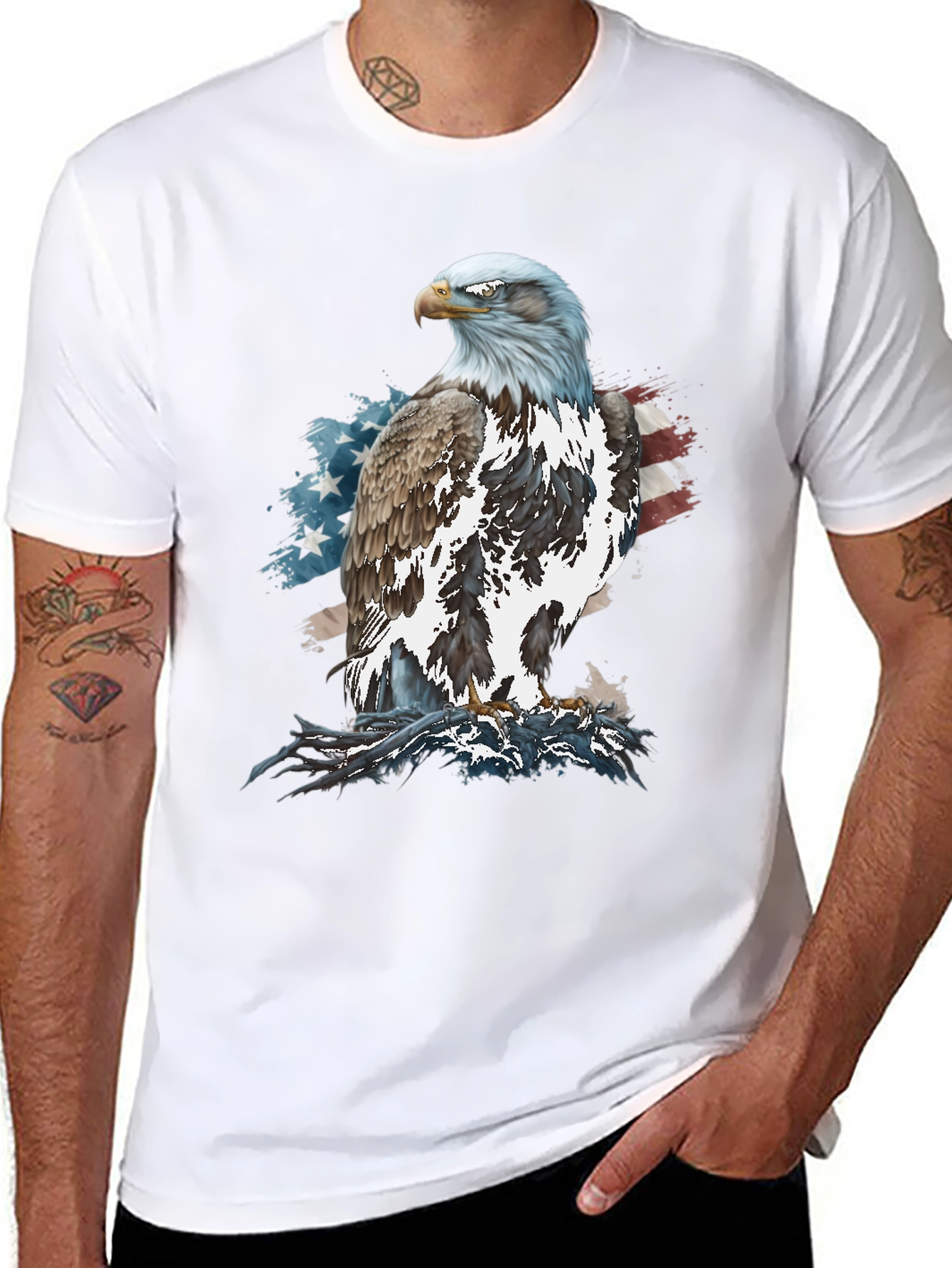 Bald Eagle American Flag Graphic T-Shirt
