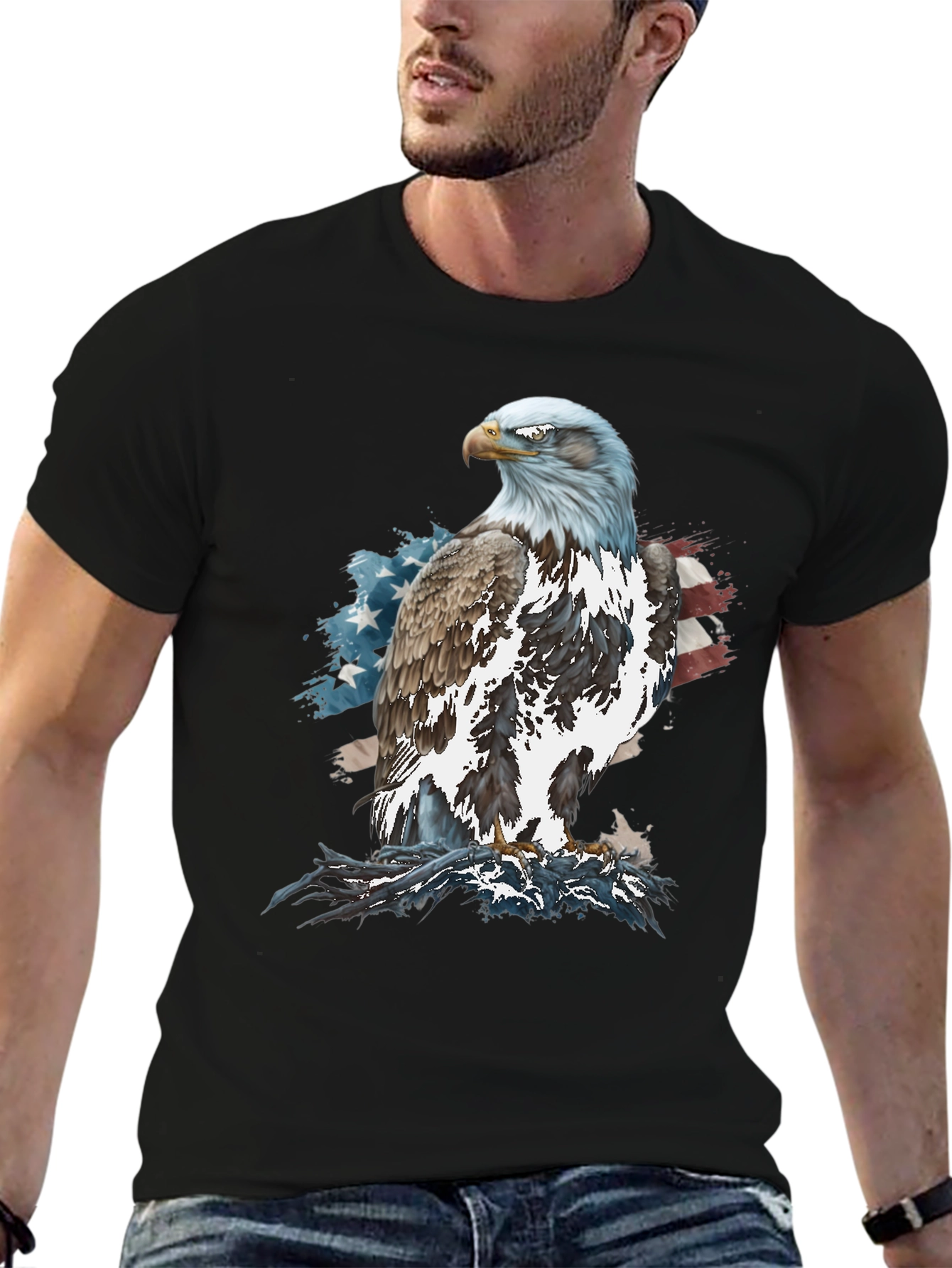 Bald Eagle American Flag Graphic T-Shirt