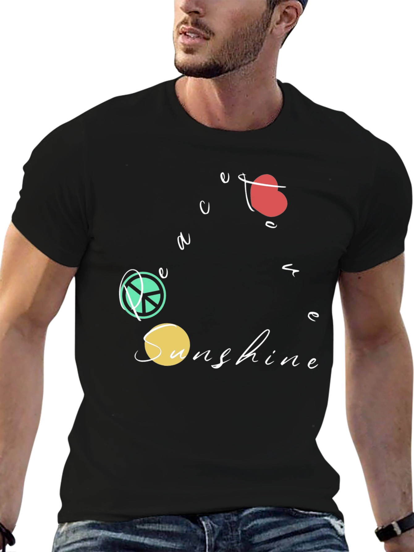Peace Love Sunshine Graphic T-Shirt - Black
