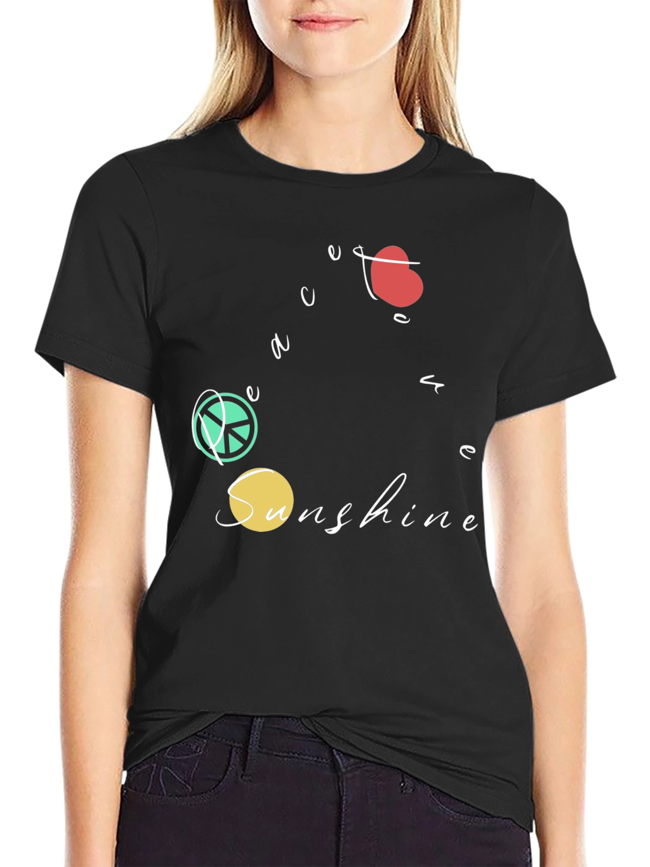 Peace Love Sunshine Graphic T-Shirt - Black