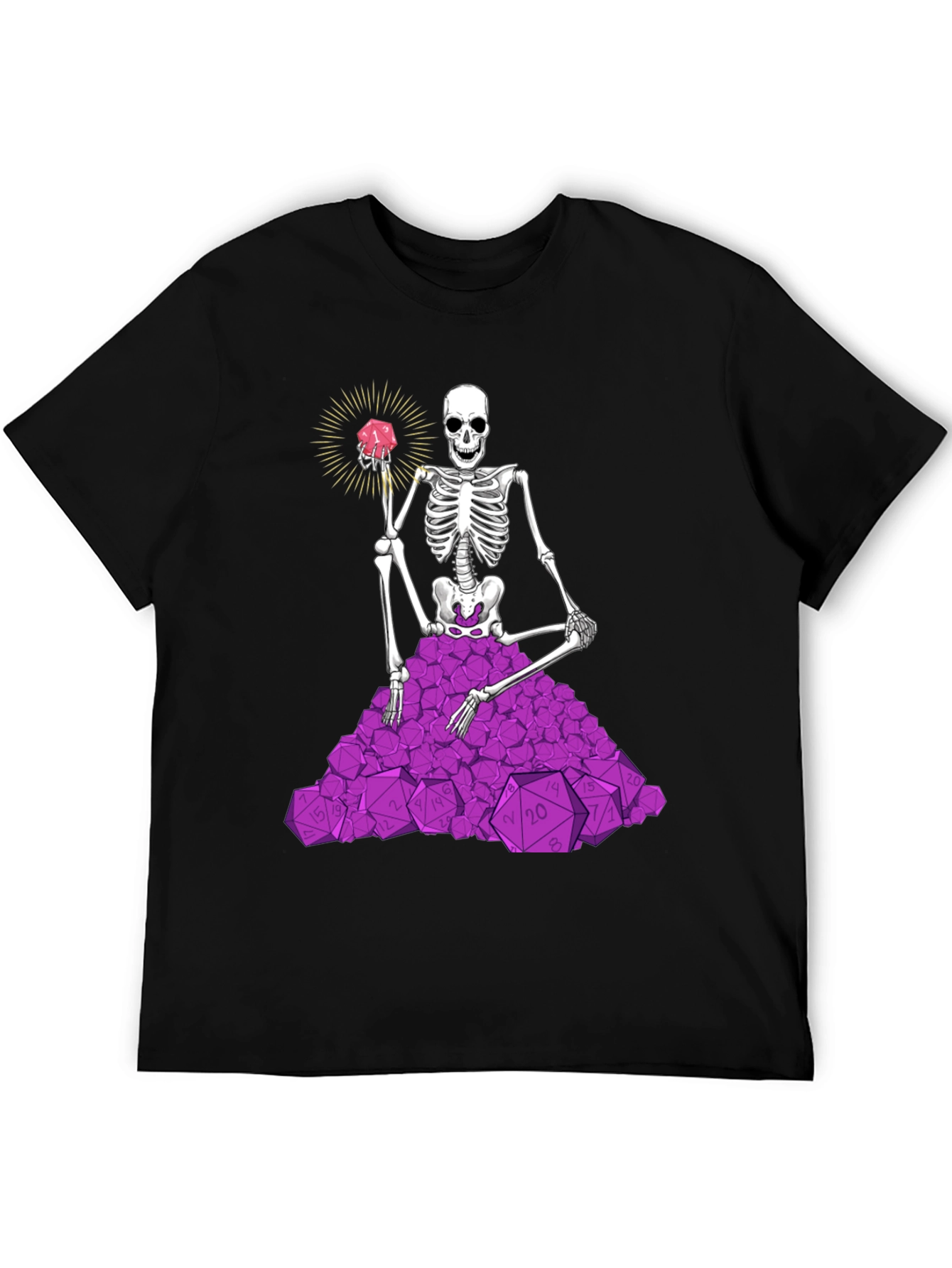 Skeleton & D20 Dice T-Shirt - Unique Gamer Apparel
