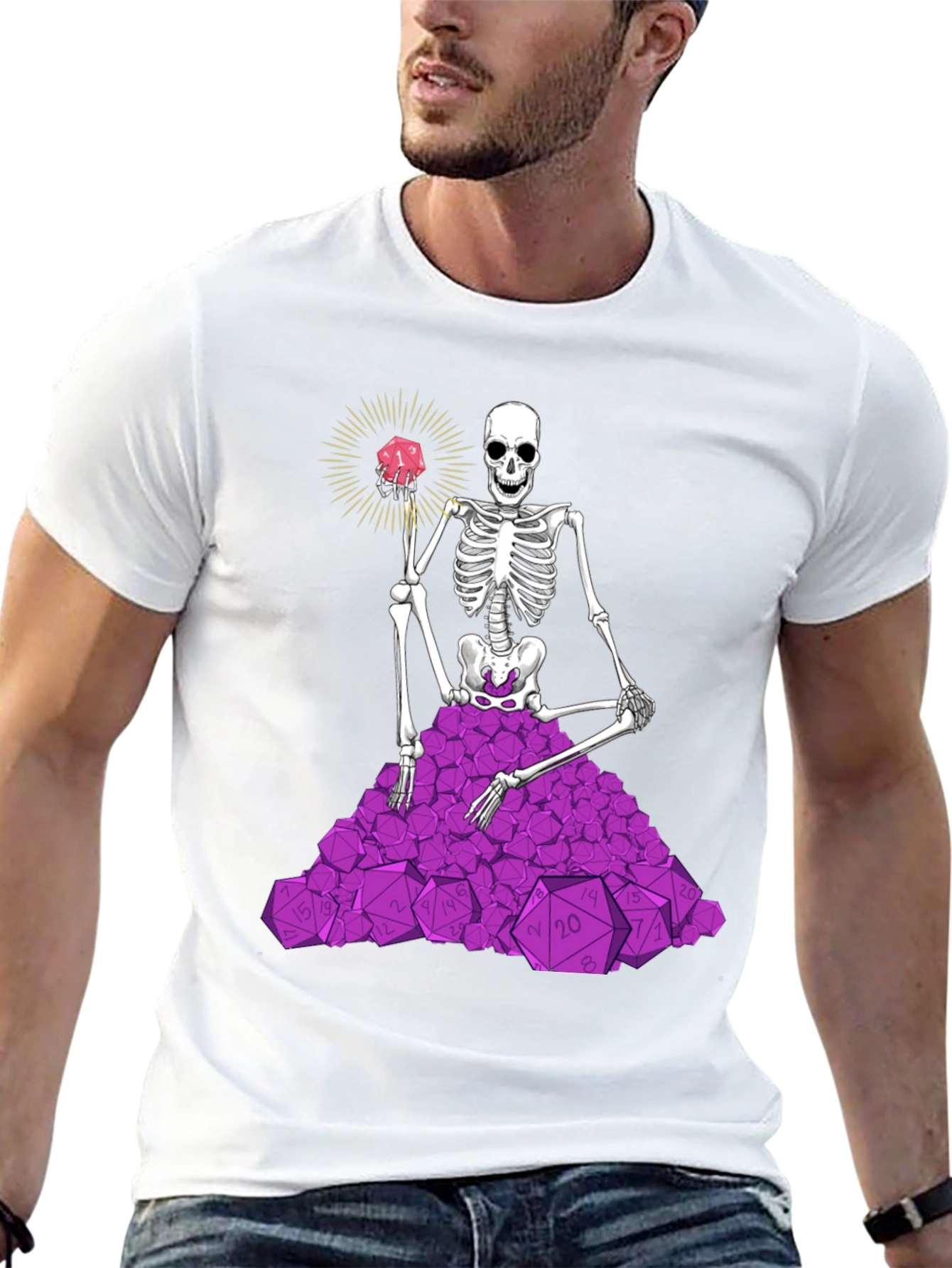 Skeleton & D20 Dice T-Shirt - Unique Gamer Apparel