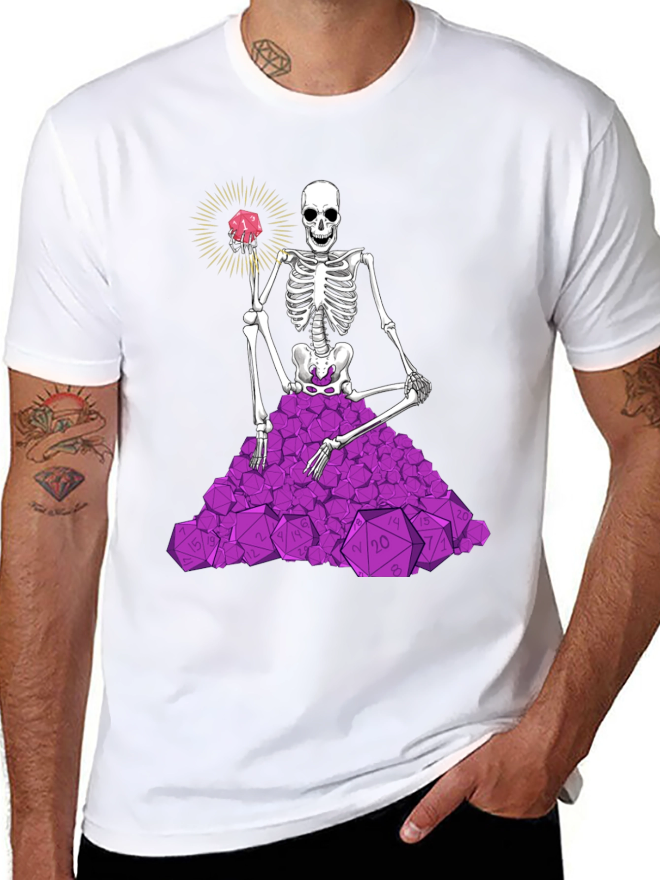 Skeleton & D20 Dice T-Shirt - Unique Gamer Apparel