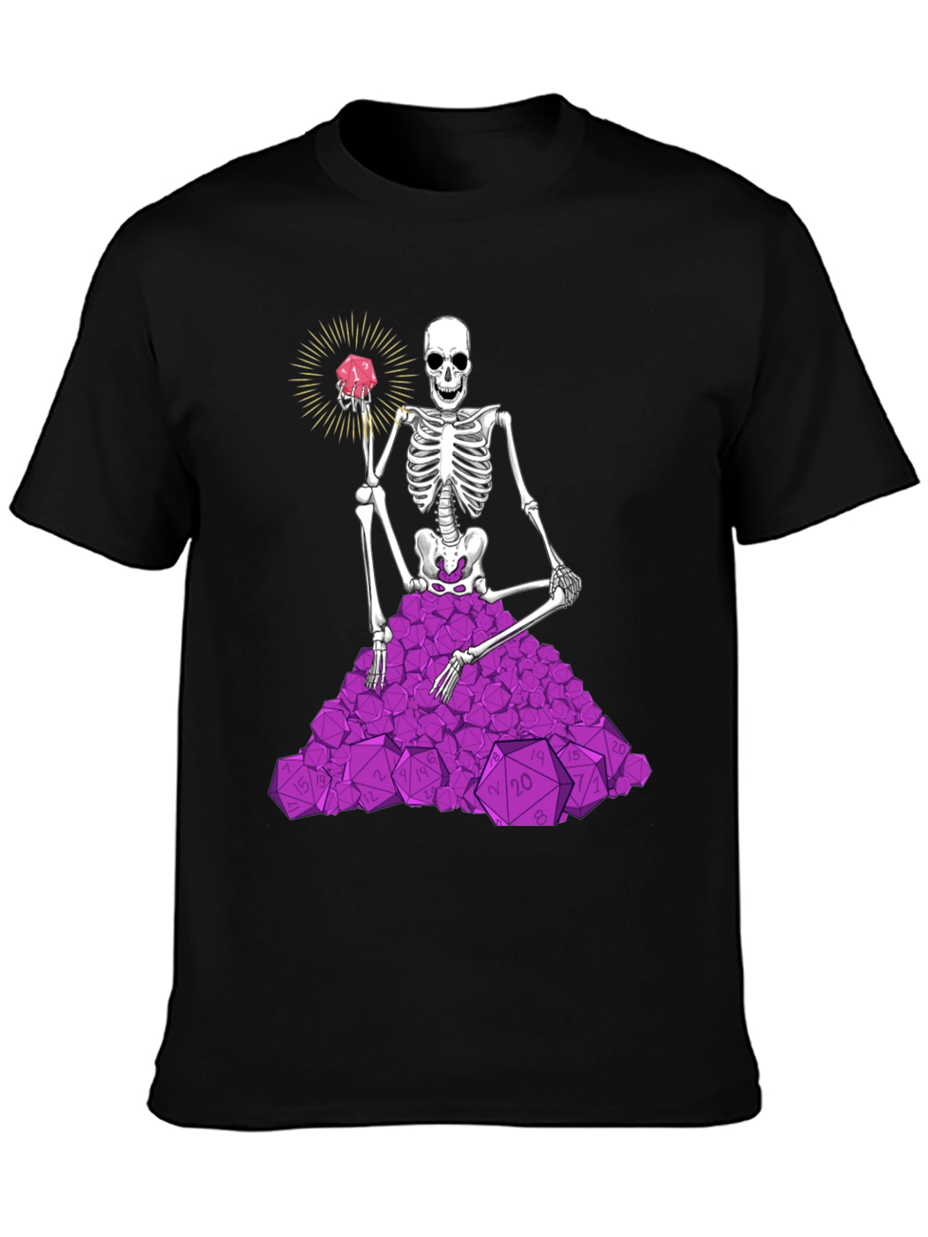 Skeleton & D20 Dice T-Shirt - Unique Gamer Apparel