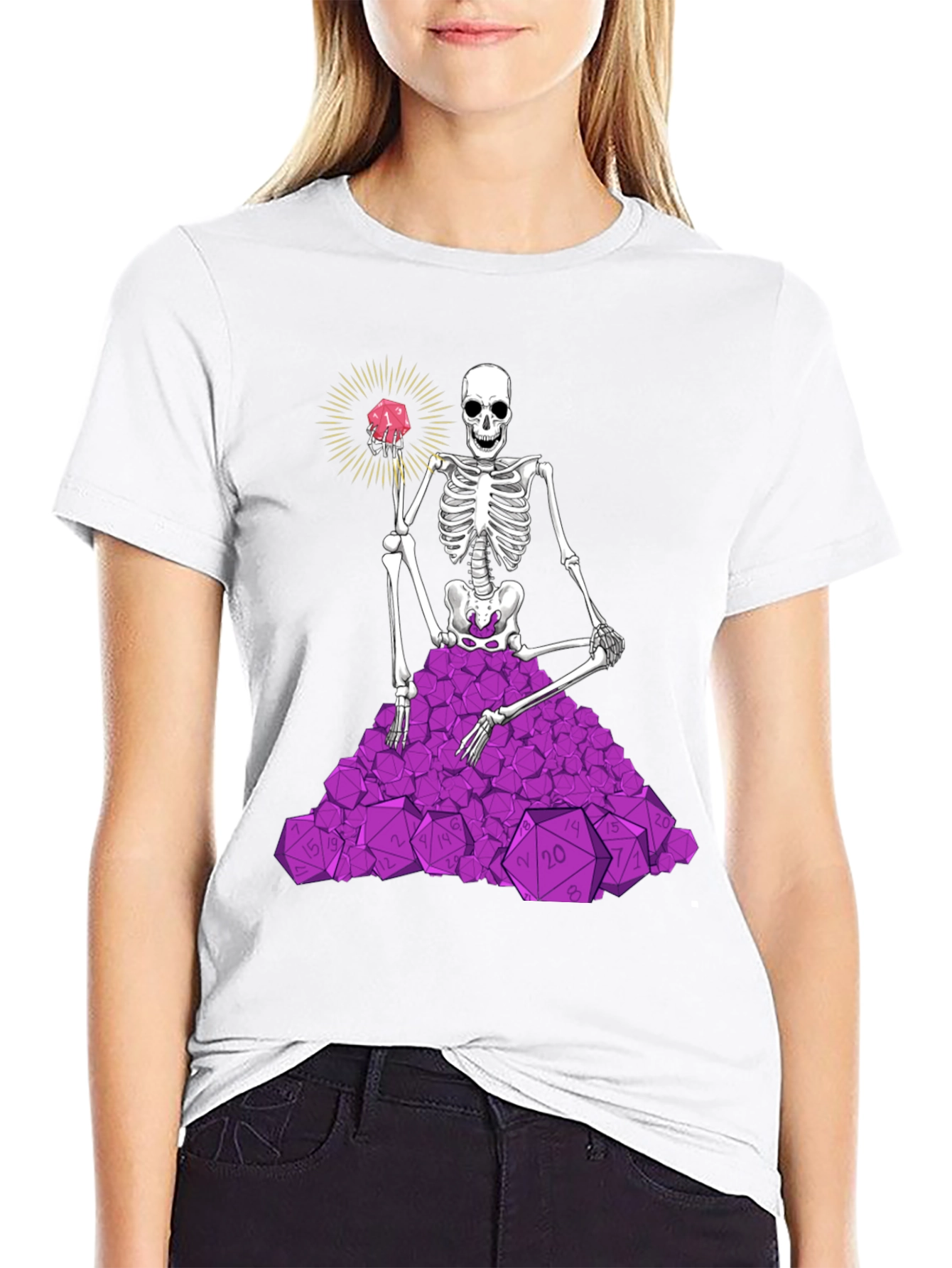 Skeleton & D20 Dice T-Shirt - Unique Gamer Apparel