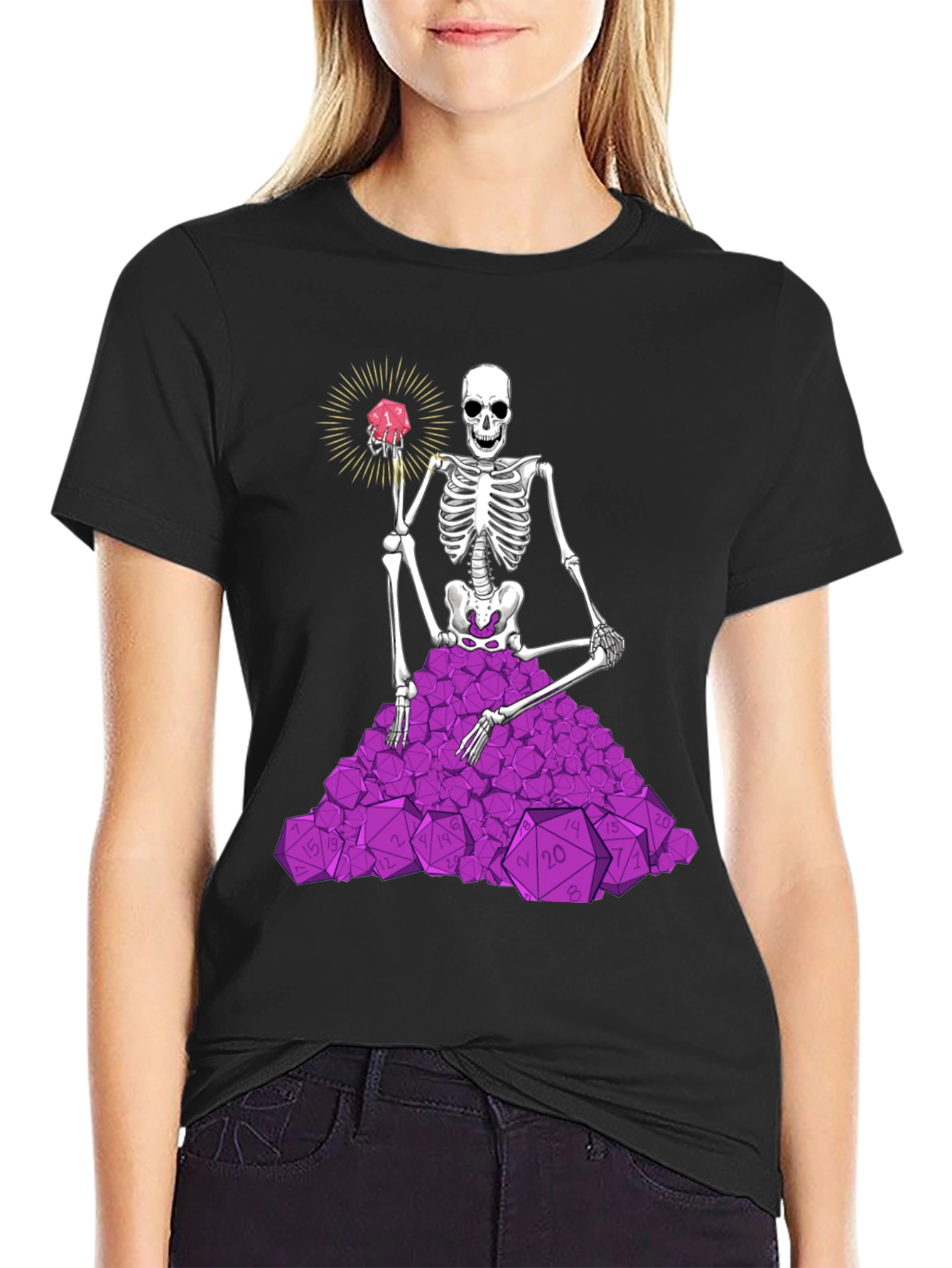 Skeleton & D20 Dice T-Shirt - Unique Gamer Apparel