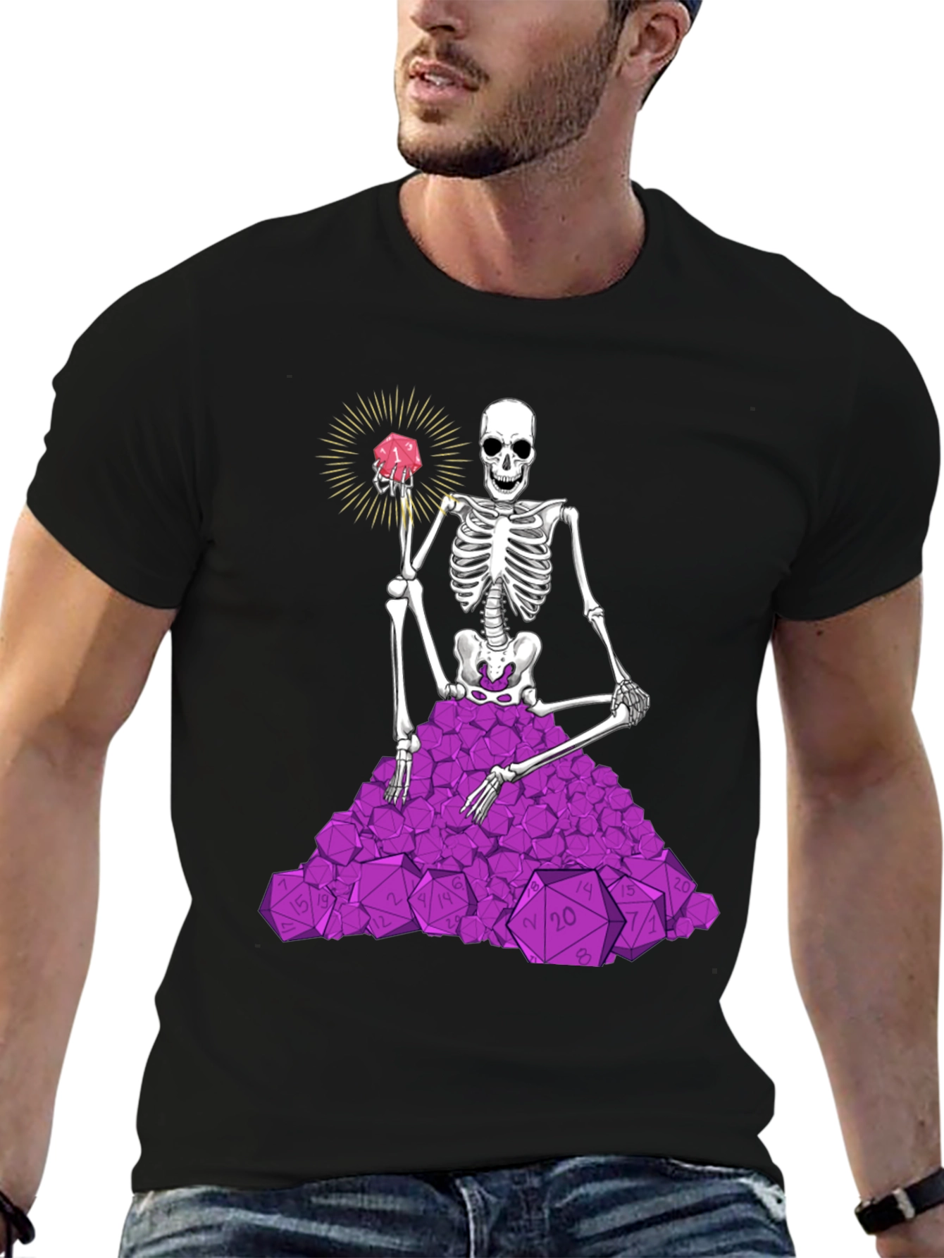 Skeleton & D20 Dice T-Shirt - Unique Gamer Apparel