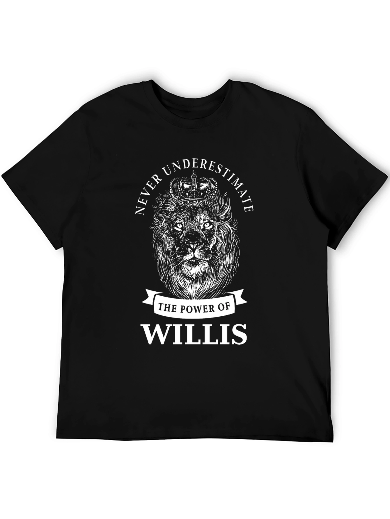 Never Underestimate Willis Black Lion Graphic T-Shirt