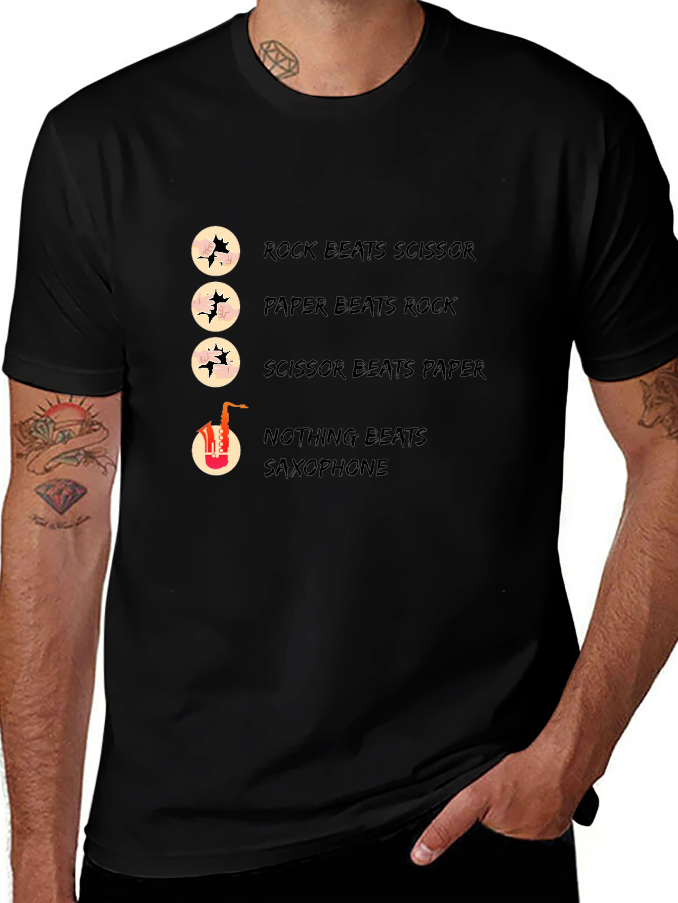 Rock Paper Scissors Saxophone Graphic T-Shirt