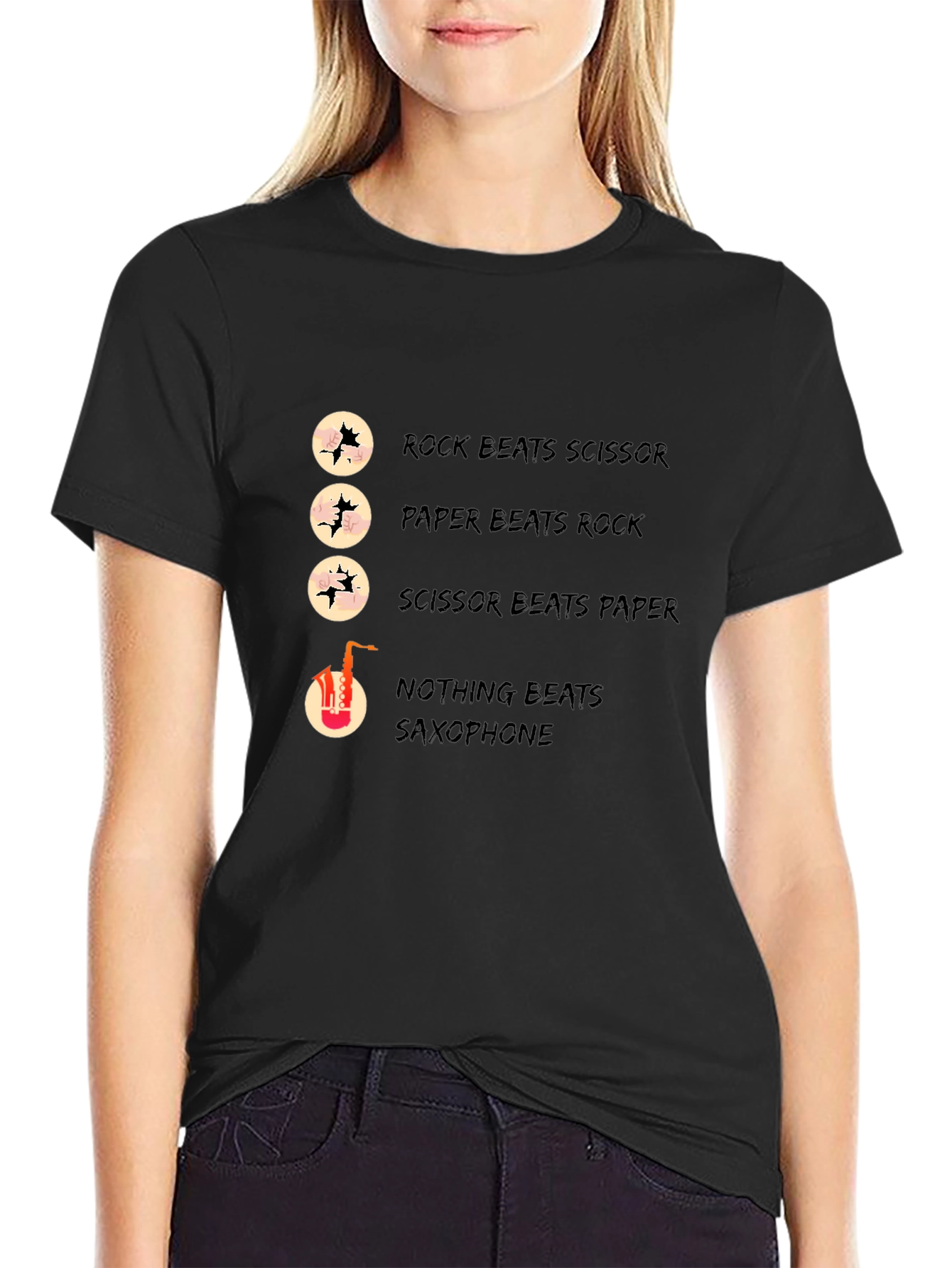 Rock Paper Scissors Saxophone Graphic T-Shirt