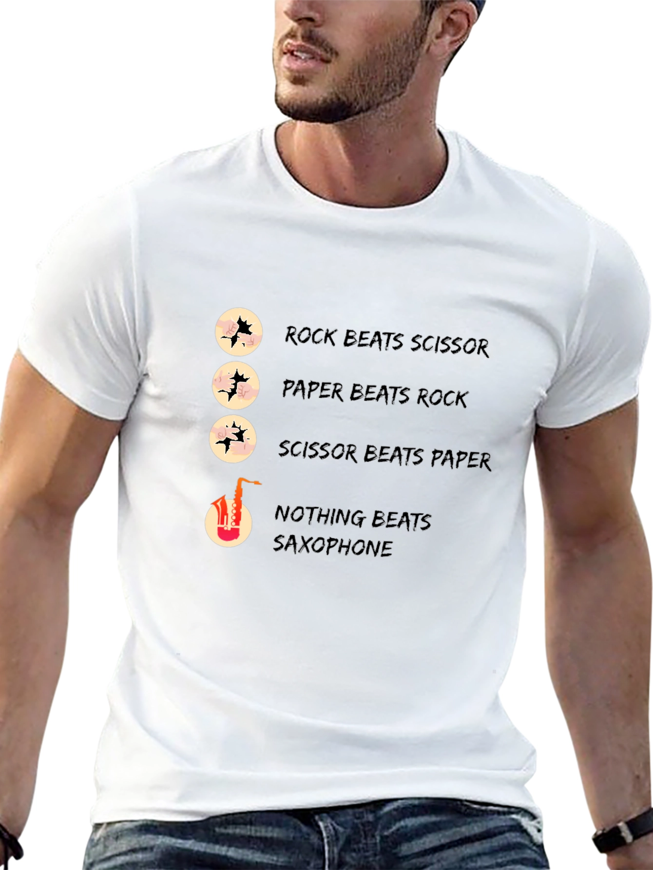 Rock Paper Scissors Saxophone Graphic T-Shirt
