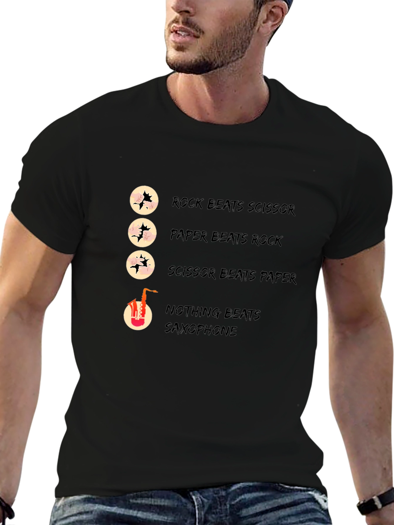 Rock Paper Scissors Saxophone Graphic T-Shirt