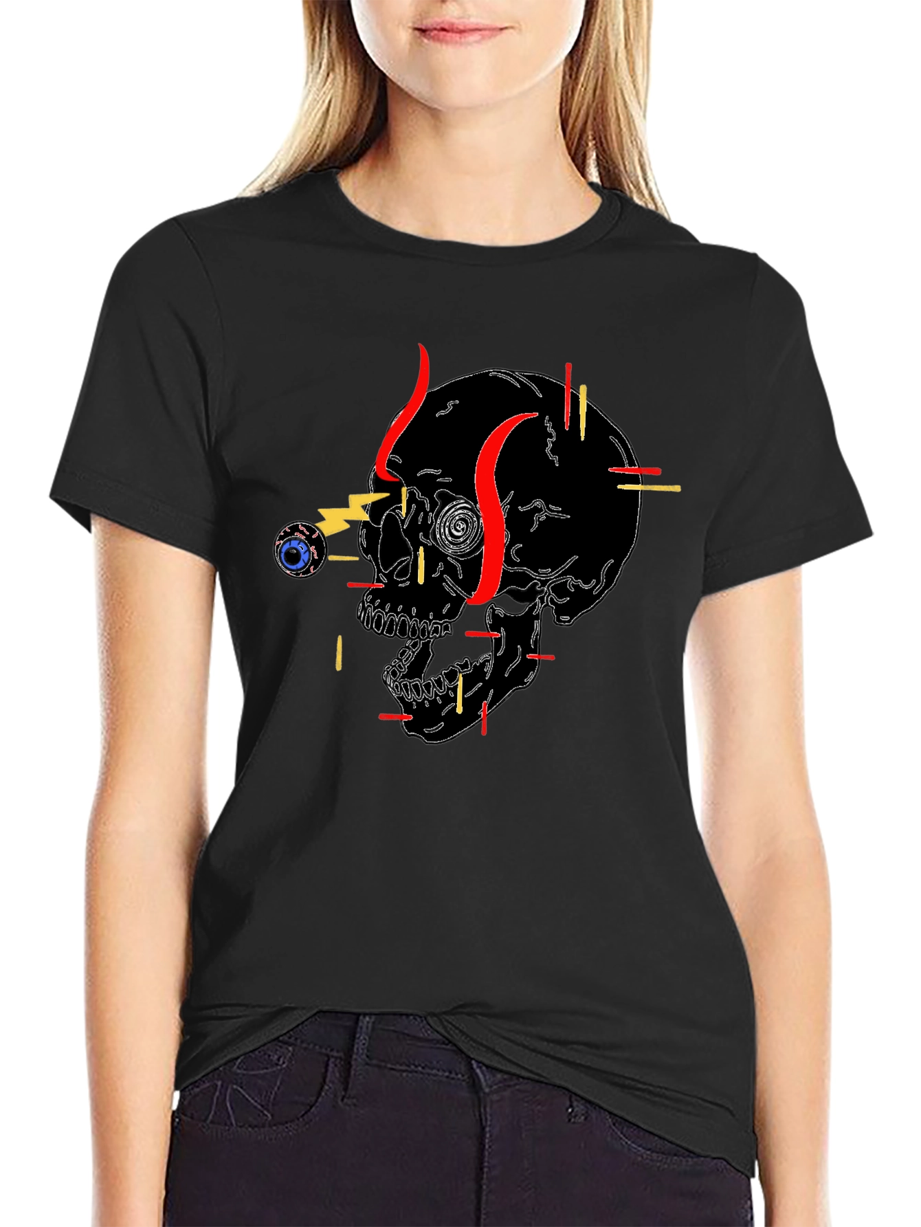 Edgy Skull Graphic Tee - Black Cotton T-Shirt