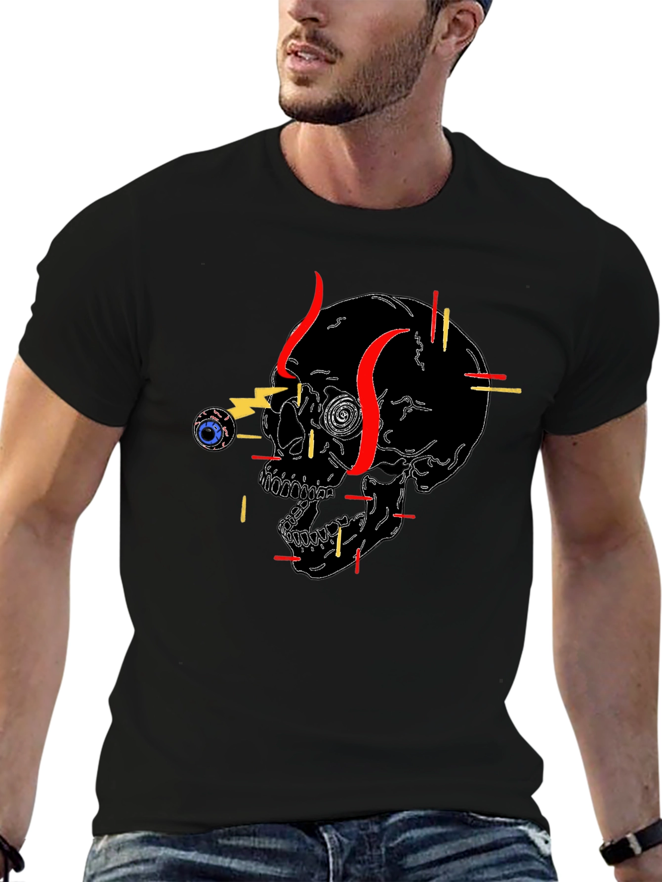 Edgy Skull Graphic Tee - Black Cotton T-Shirt