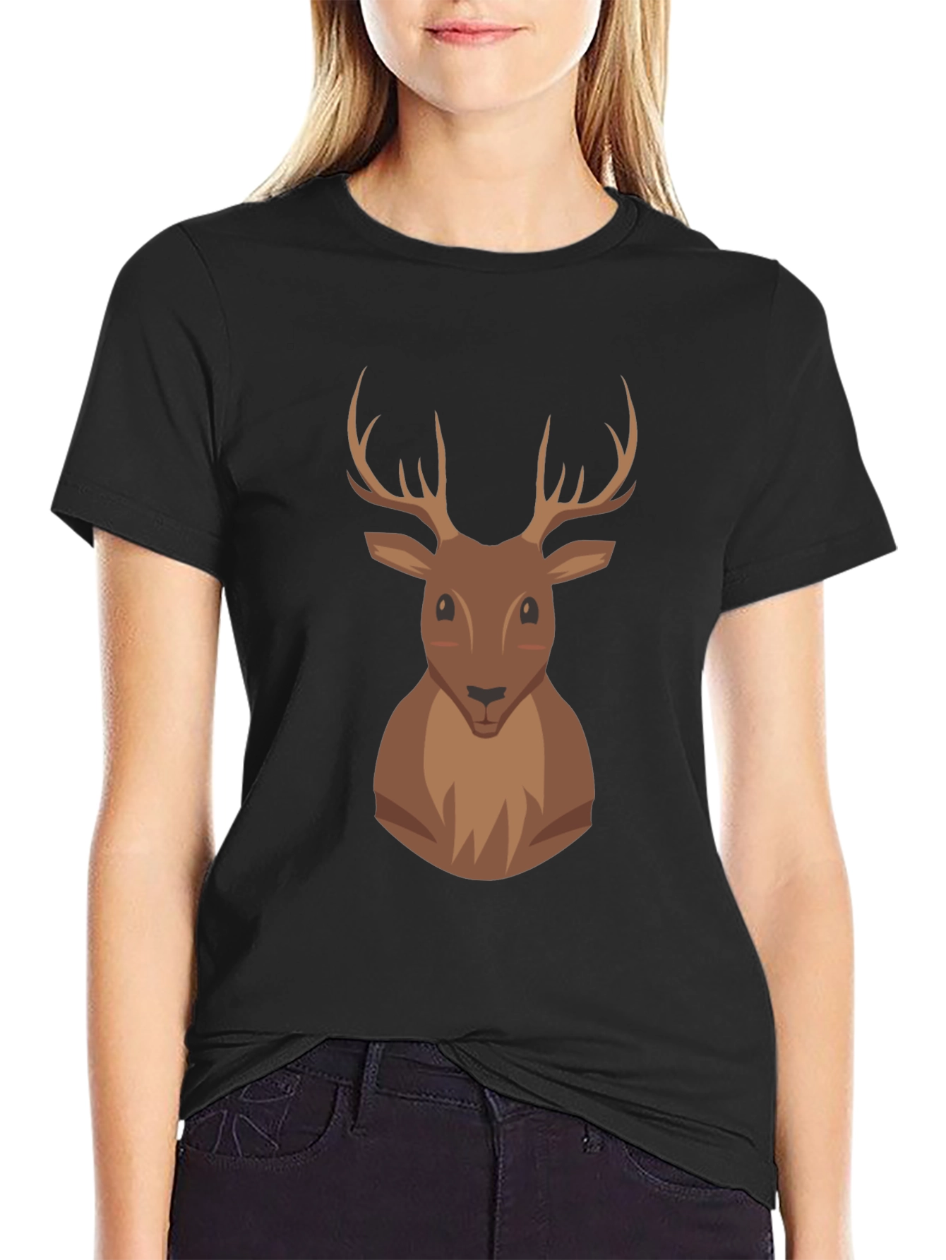 Deer Graphic Print Black T-Shirt