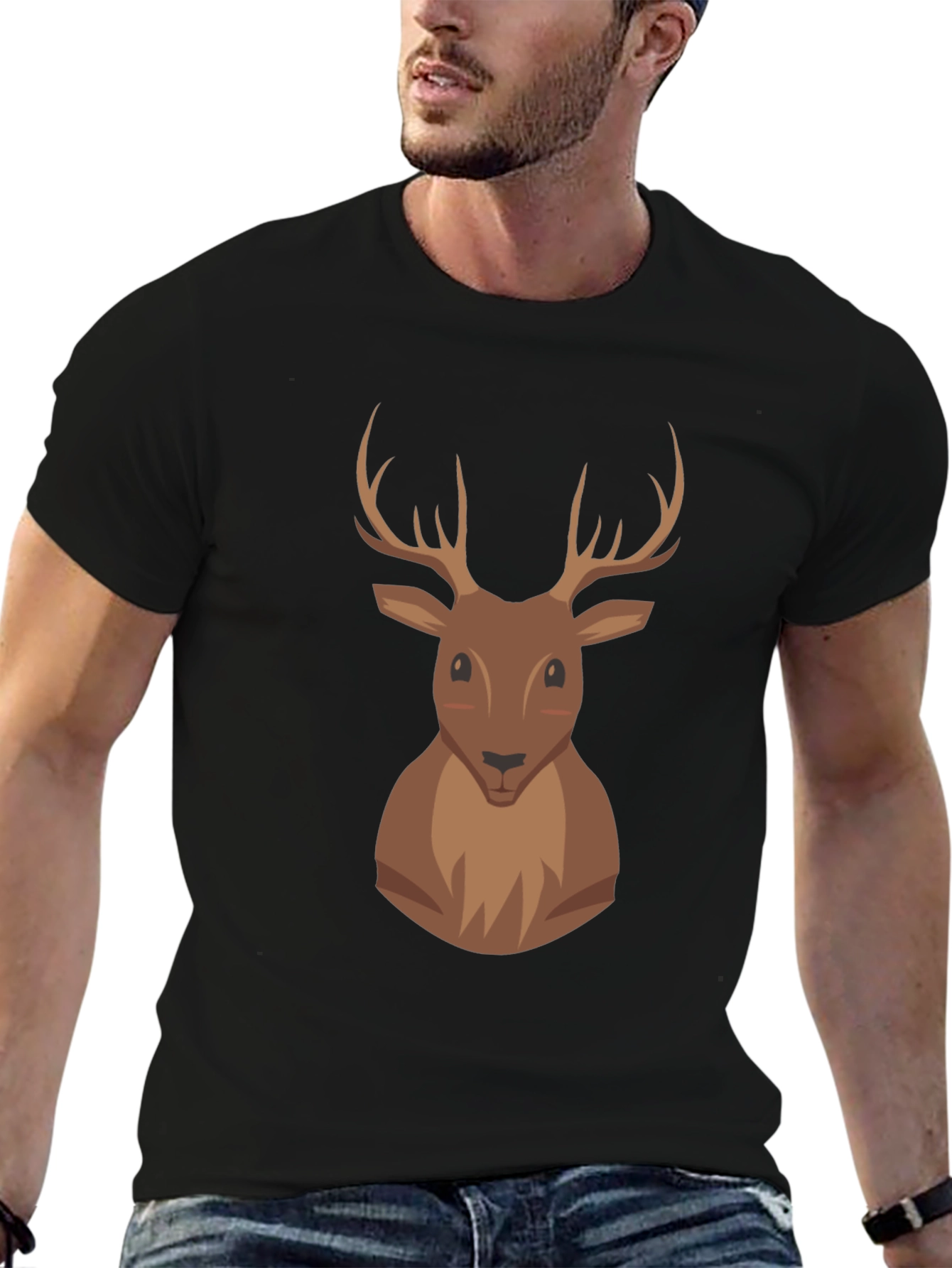 Deer Graphic Print Black T-Shirt