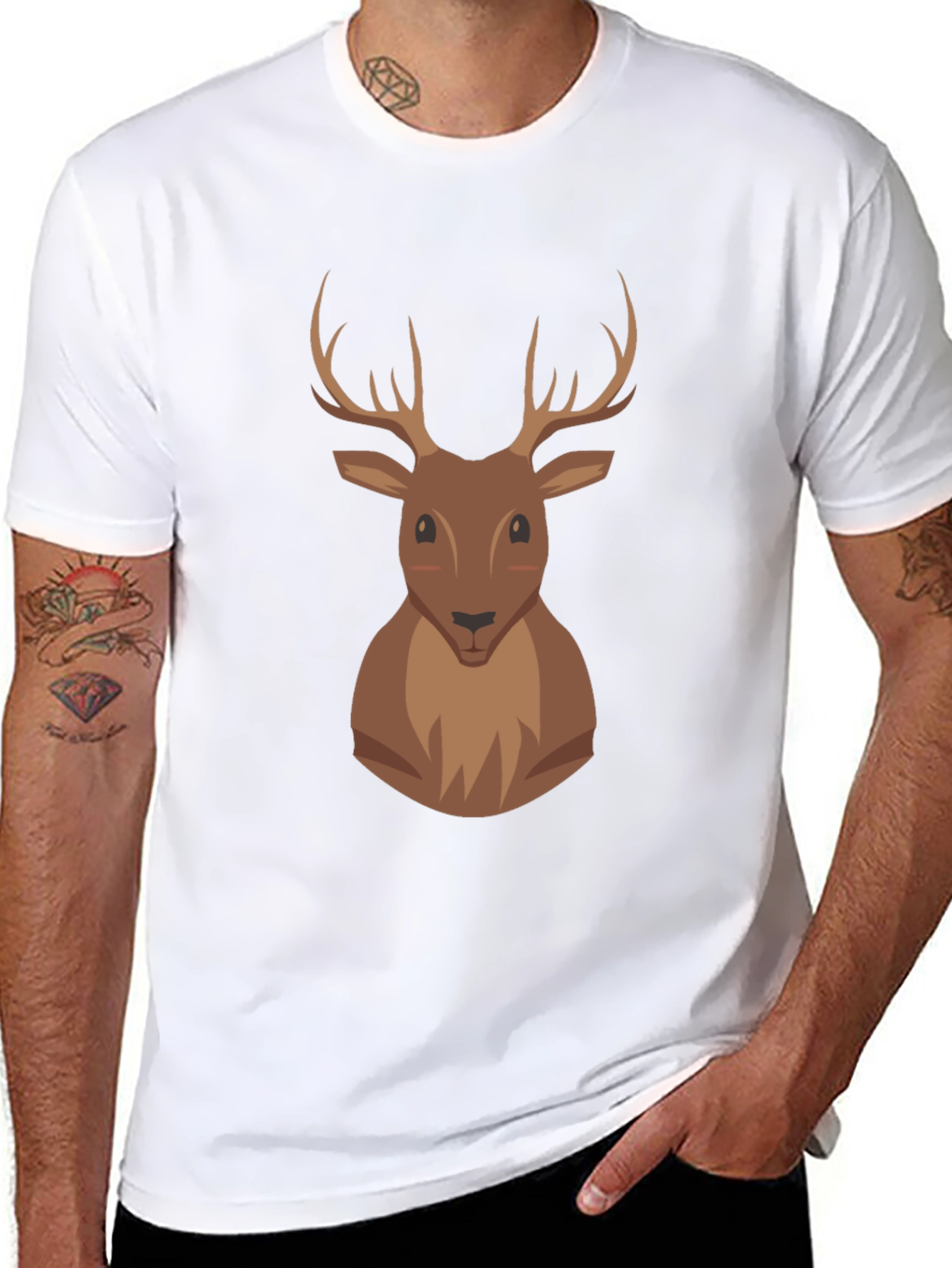 Deer Graphic Print Black T-Shirt