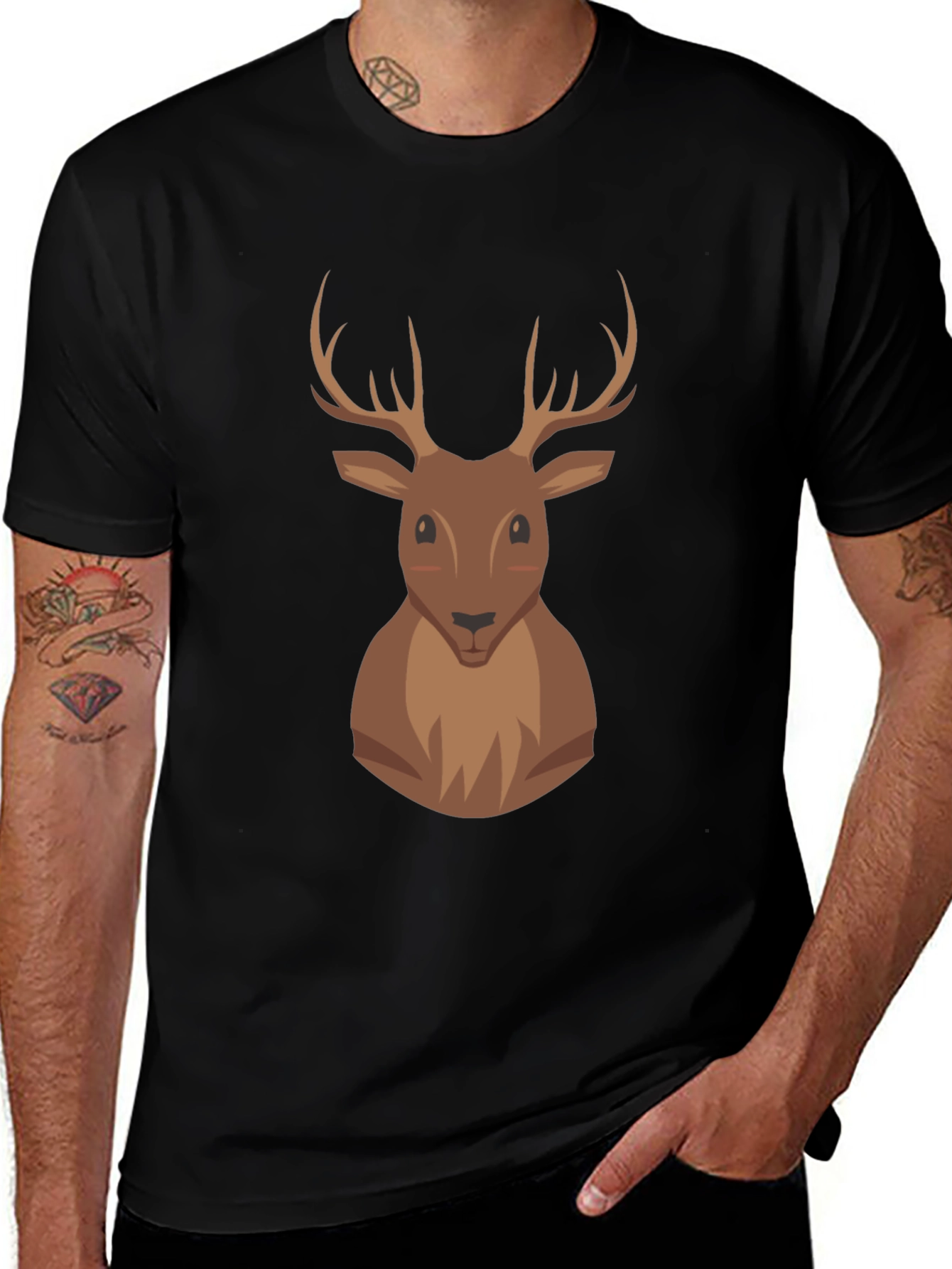 Deer Graphic Print Black T-Shirt