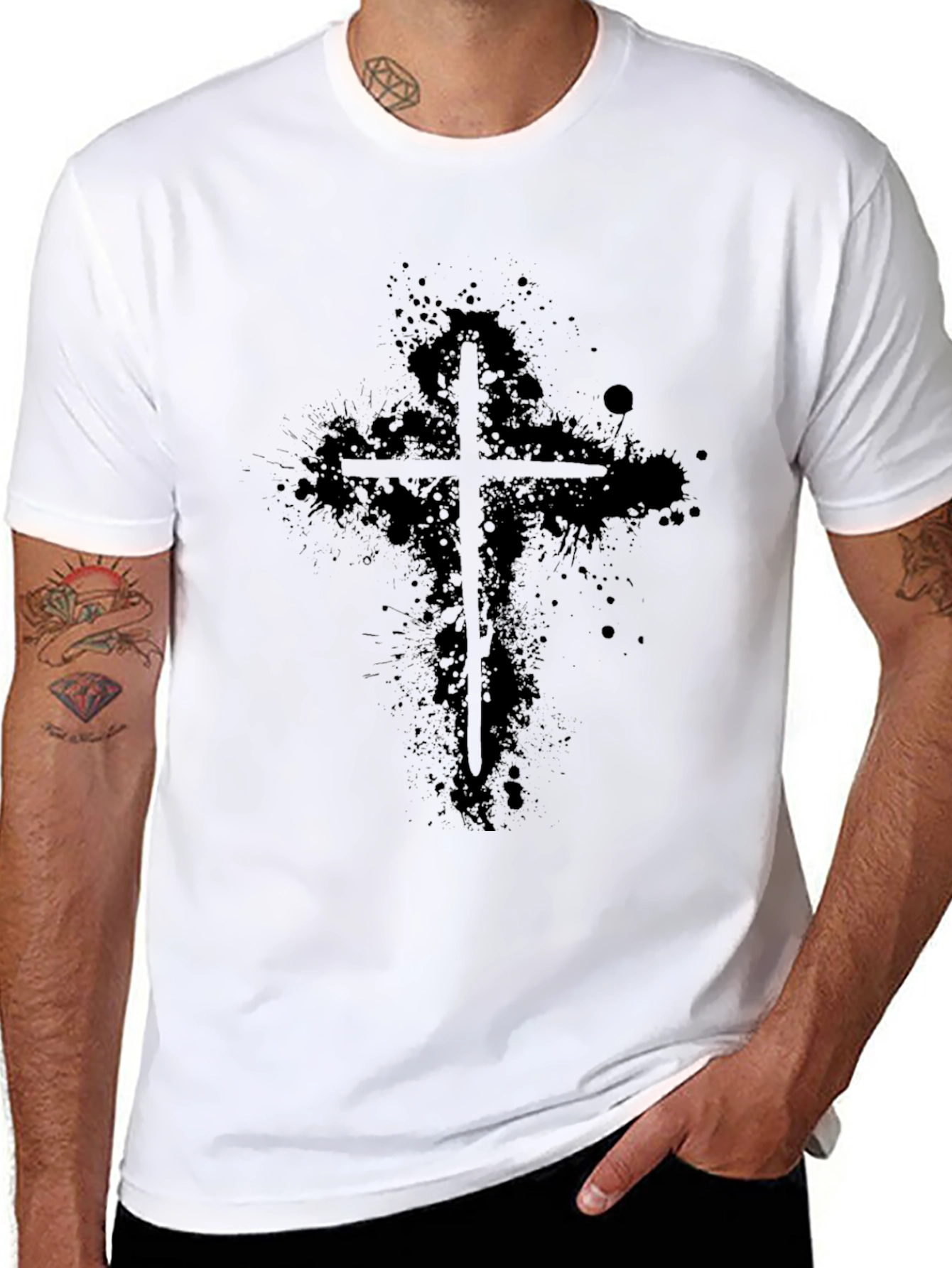 Grunge Cross Graphic Black T-Shirt