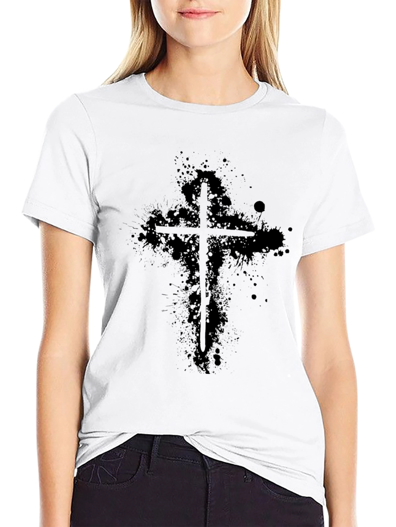 Grunge Cross Graphic Black T-Shirt