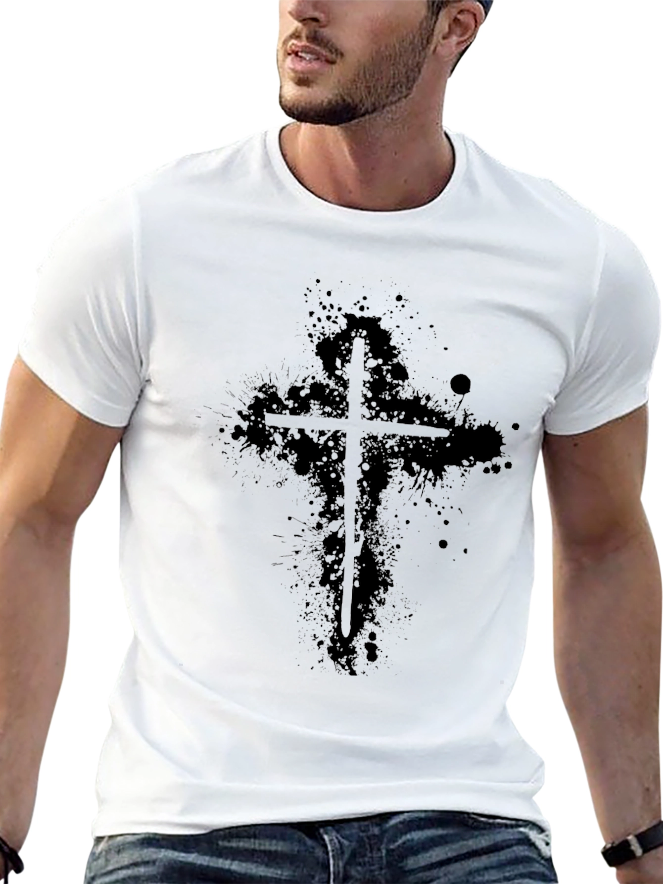Grunge Cross Graphic Black T-Shirt