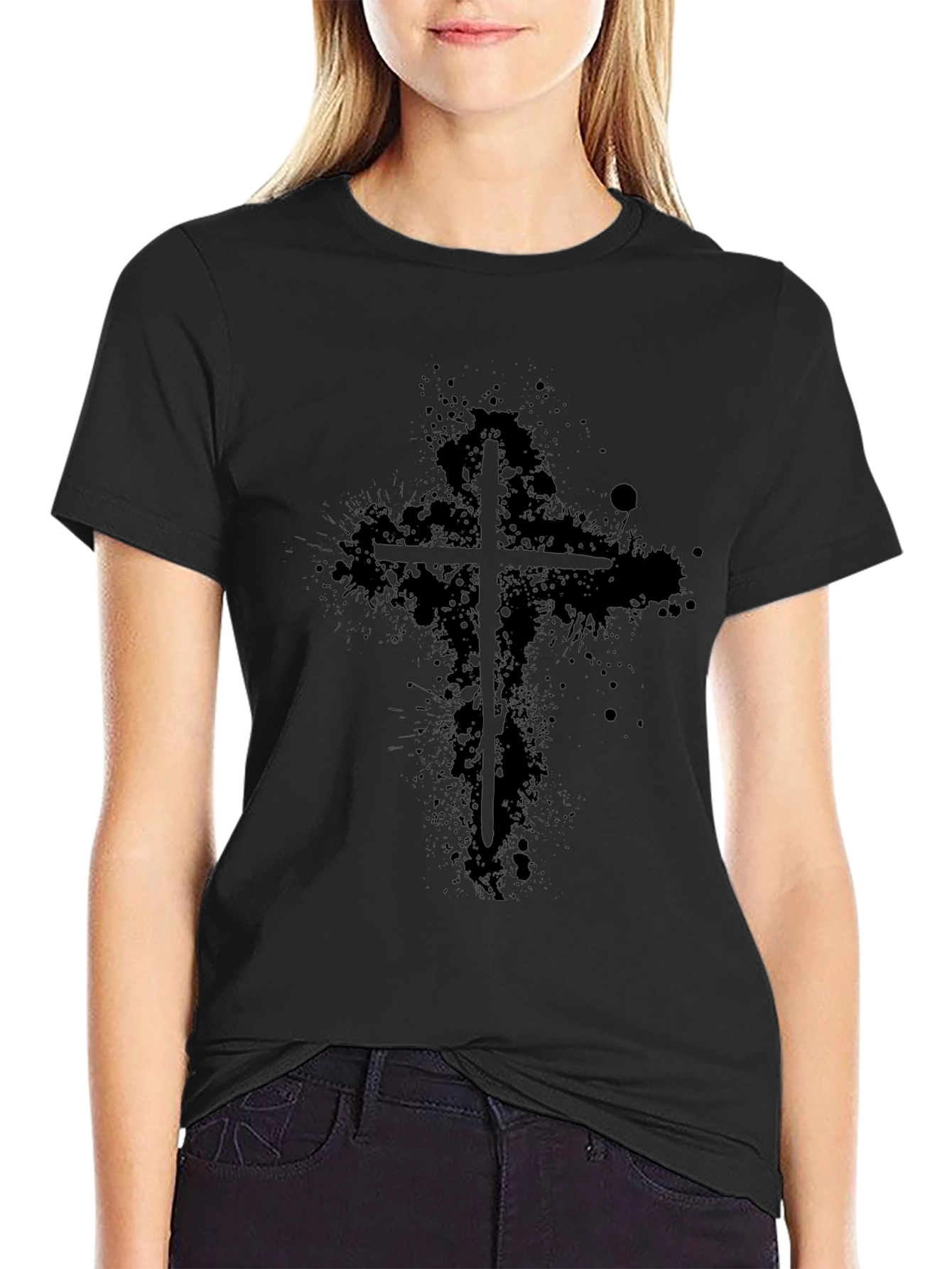 Grunge Cross Graphic Black T-Shirt
