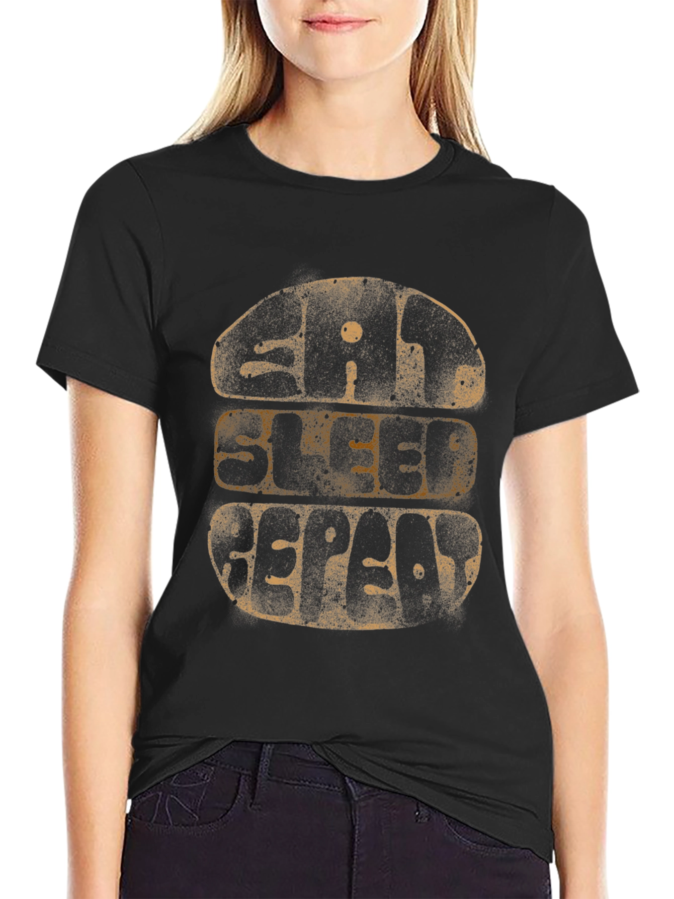 Eat Sleep Repeat Graphic Tee - Black Cotton T-Shirt