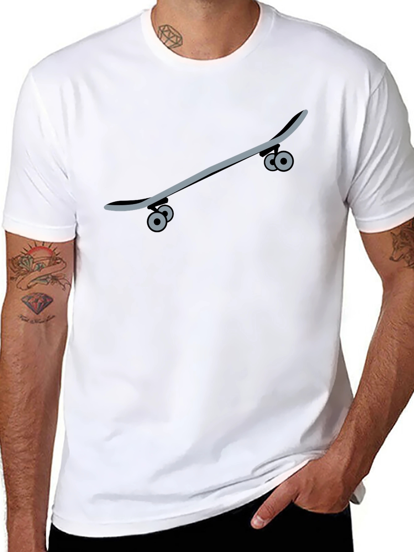 Skateboard Graphic Tee - Black Casual T-Shirt