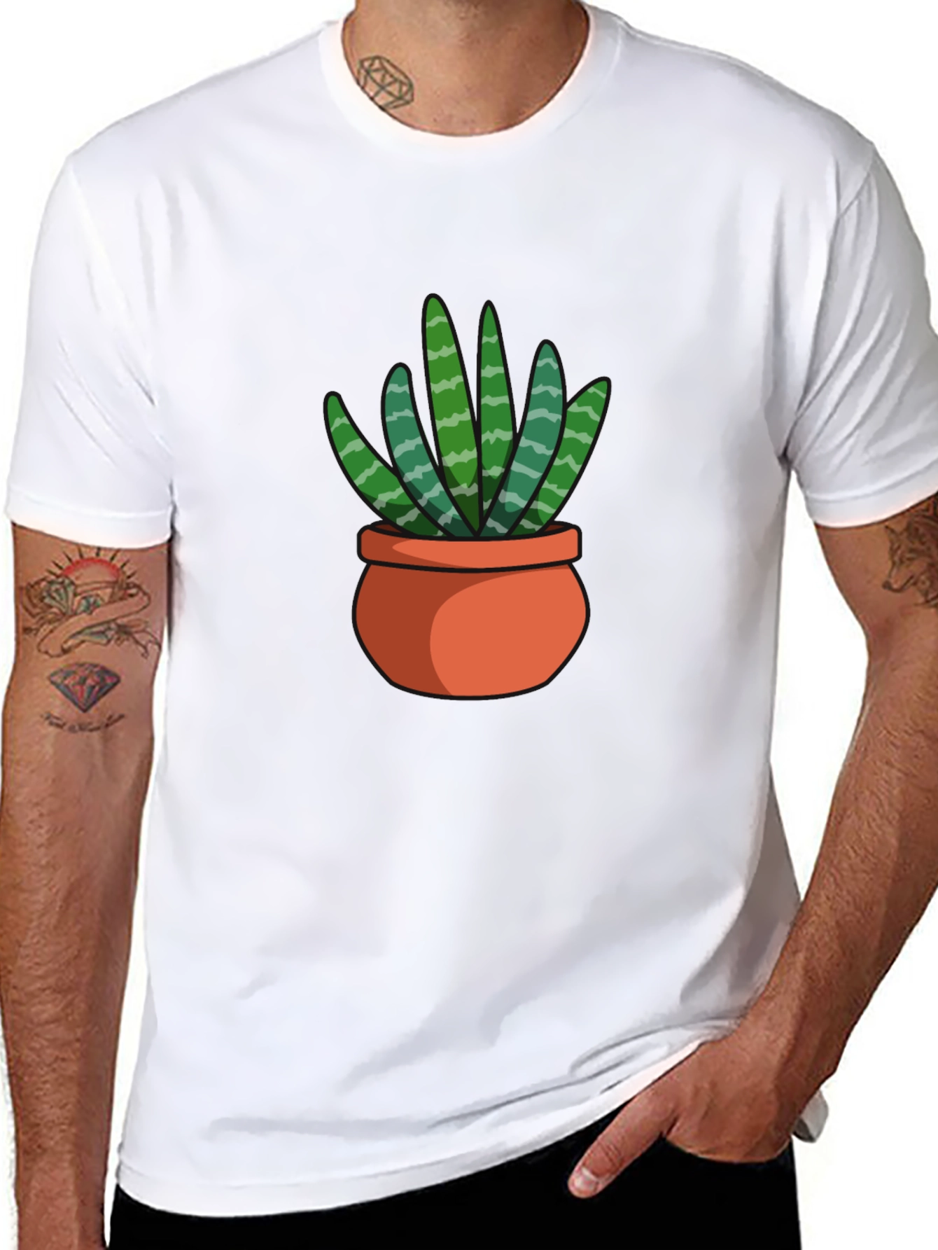 Black T-Shirt with Succulent Plant Graphic