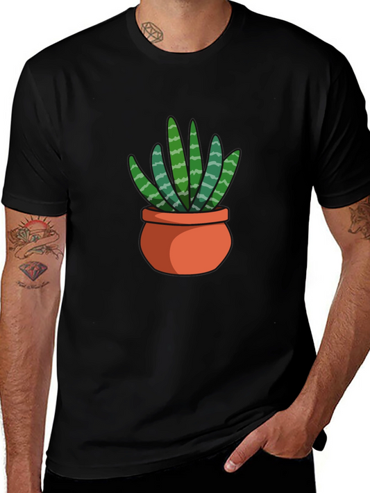 Black T-Shirt with Succulent Plant Graphic