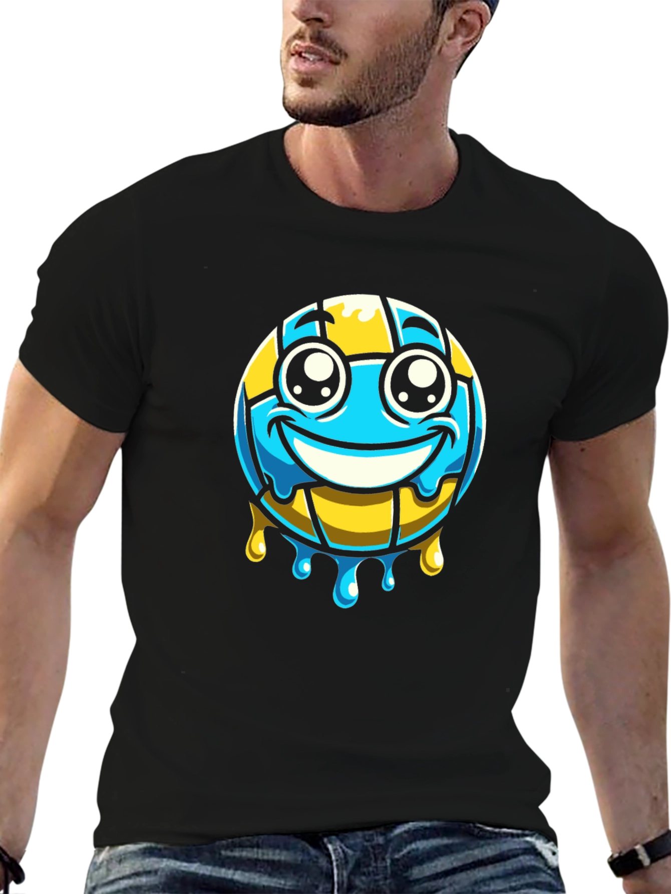 Volleyball Smiley Face Graphic T-Shirt - Black