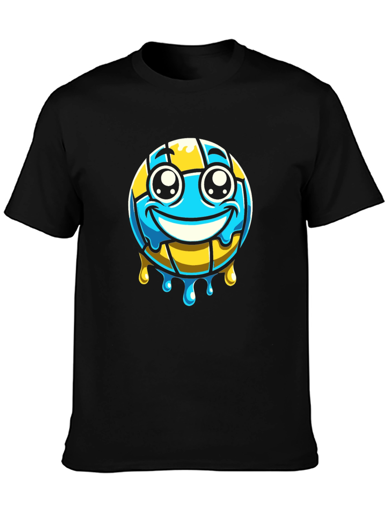 Volleyball Smiley Face Graphic T-Shirt - Black