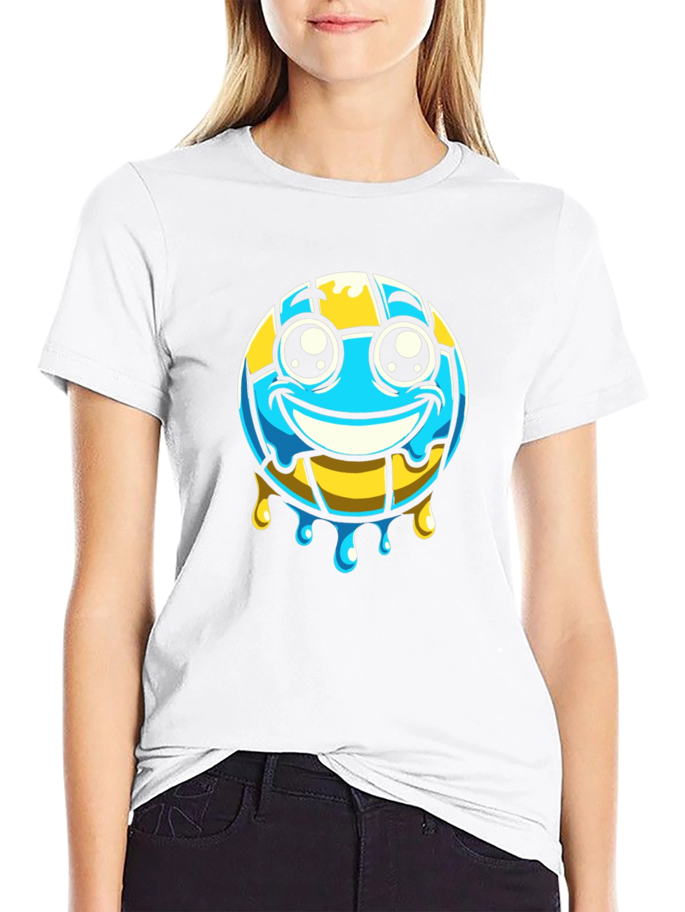 Volleyball Smiley Face Graphic T-Shirt - Black