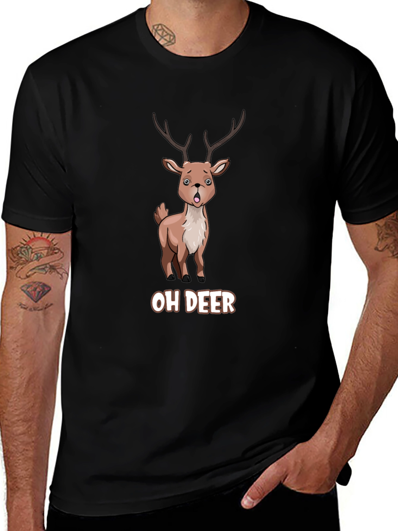 Oh Deer Funny Cartoon Graphic T-Shirt