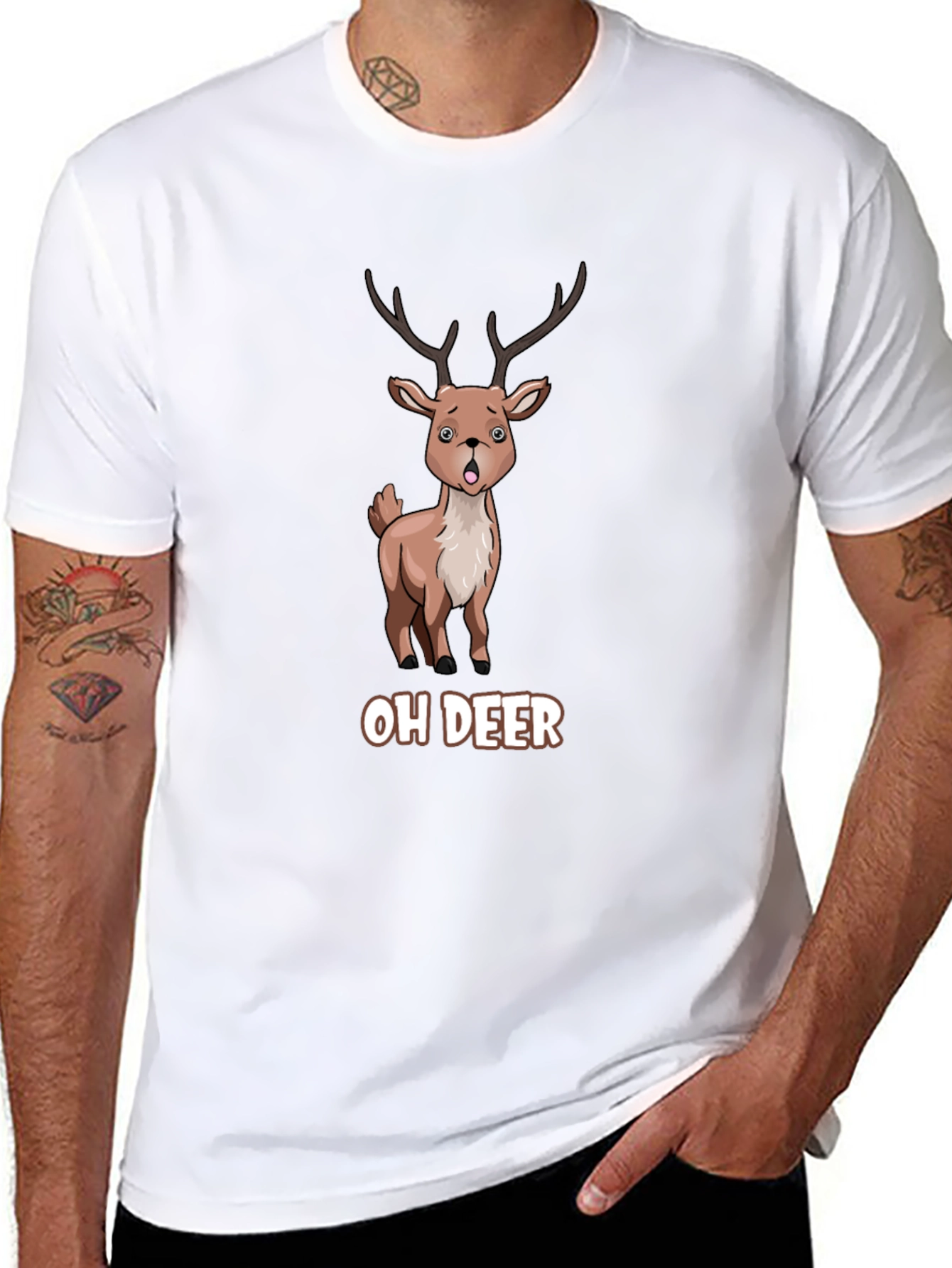 Oh Deer Funny Cartoon Graphic T-Shirt
