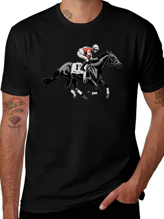 Horse Racing Graphic T-Shirt - Black