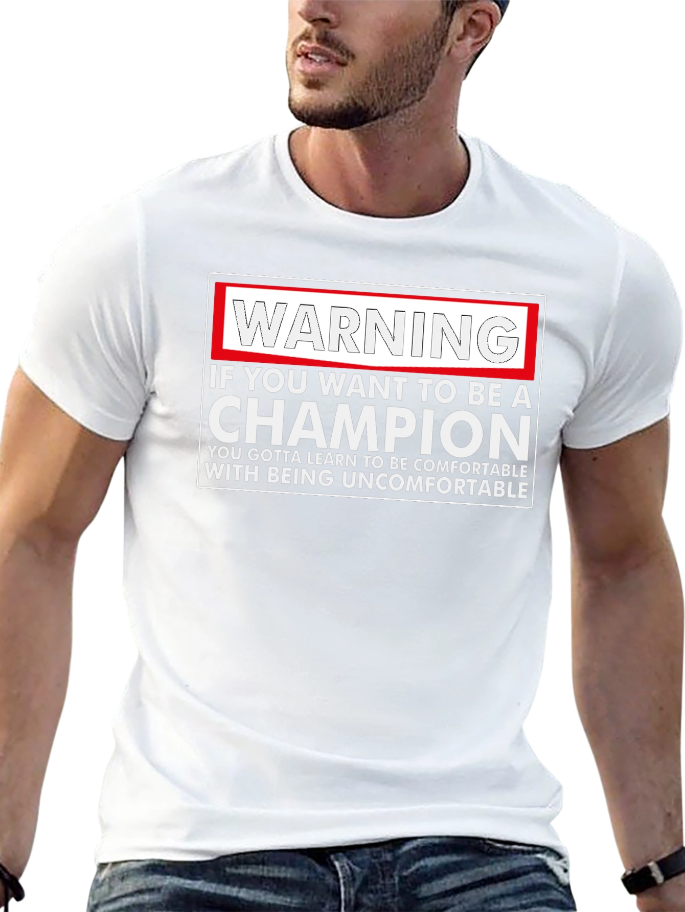 Warning Champion T-Shirt: Motivational Comfort