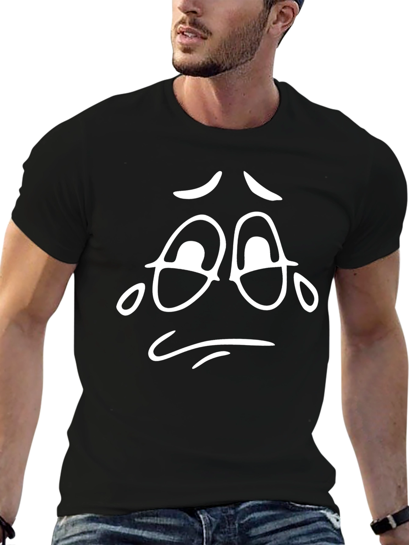 Sad Face Black Graphic T-Shirt