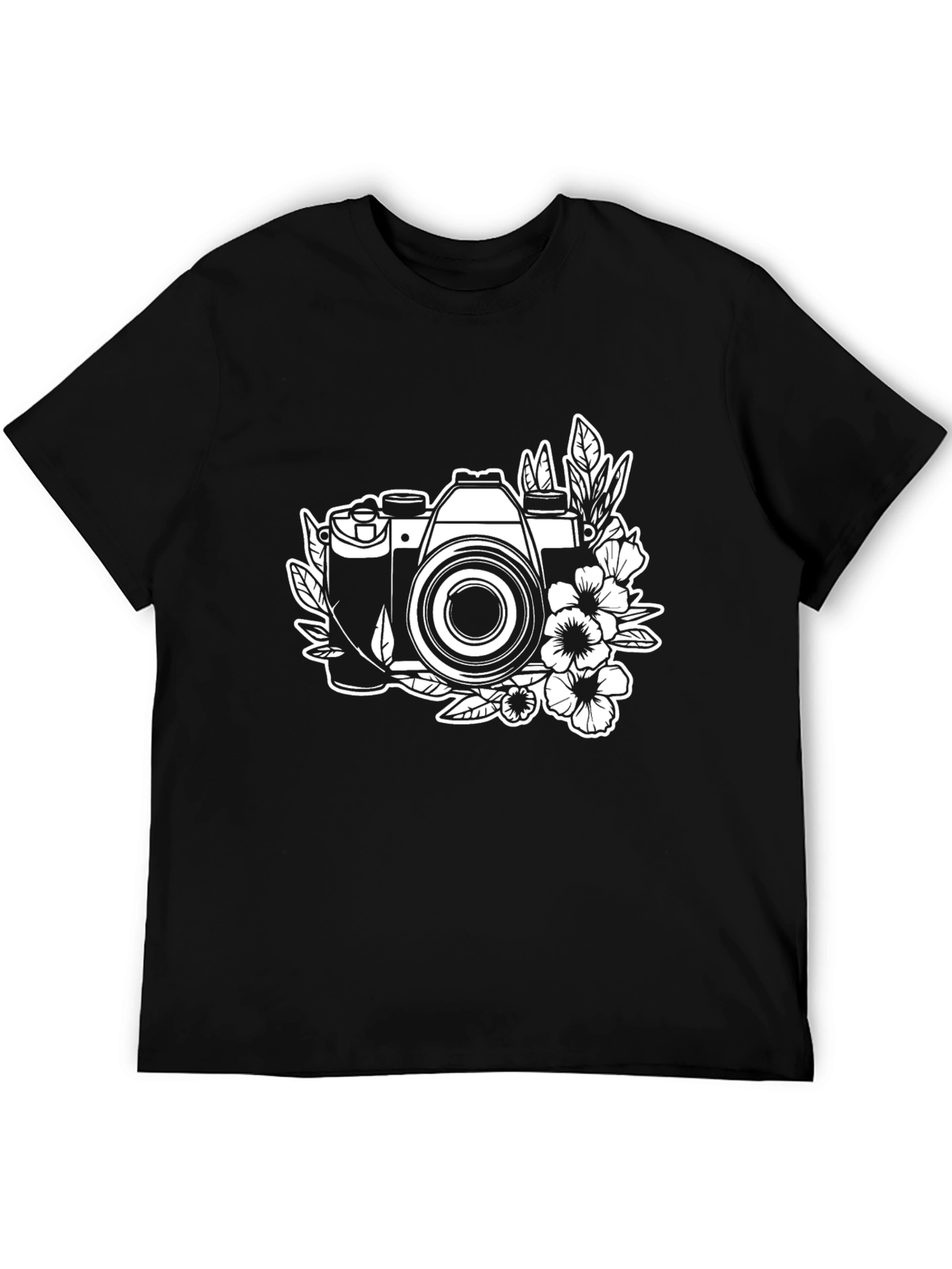 Floral Camera Black Graphic Tee