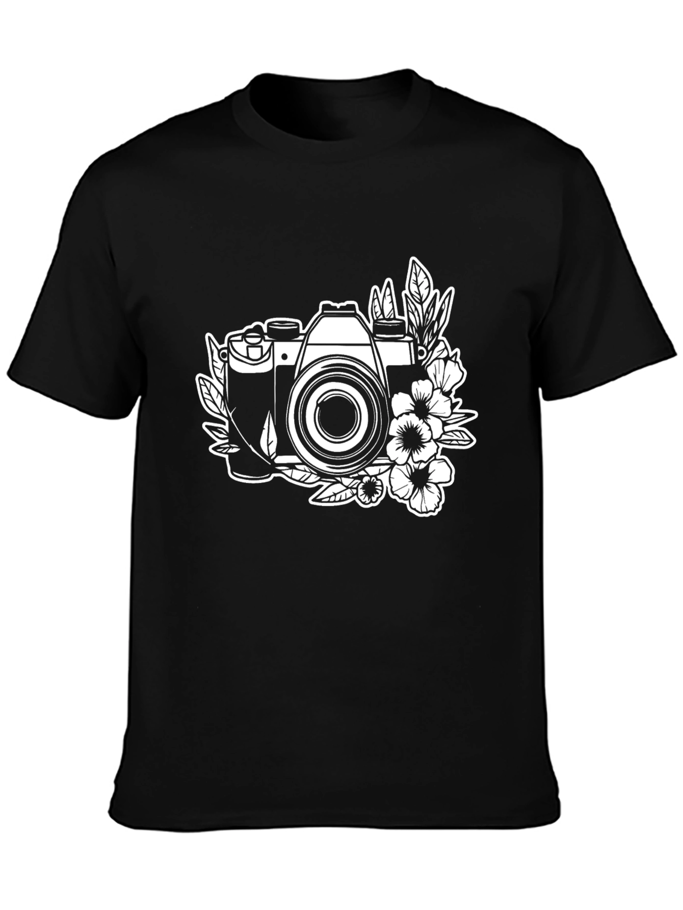 Floral Camera Black Graphic Tee