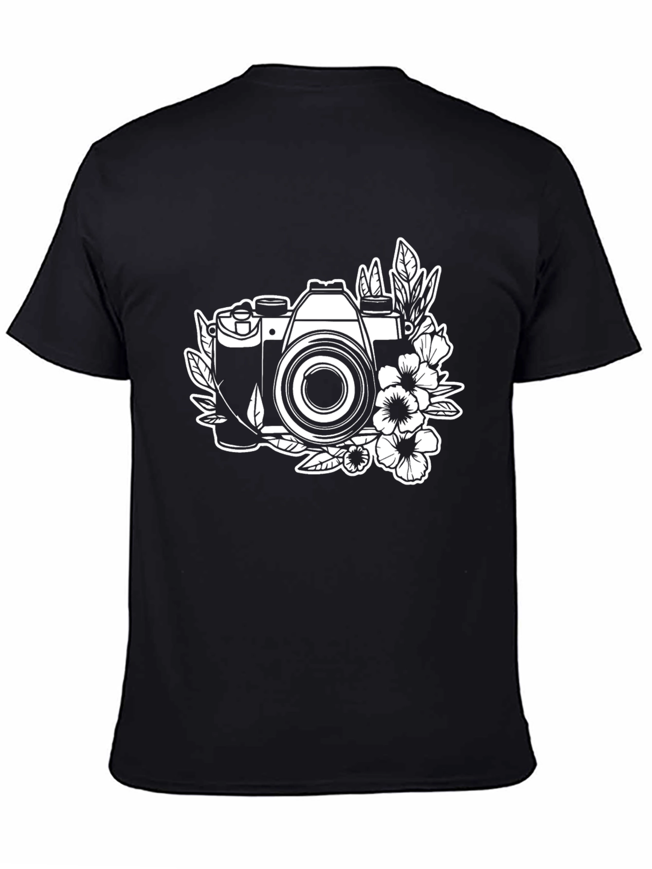 Floral Camera Black Graphic Tee